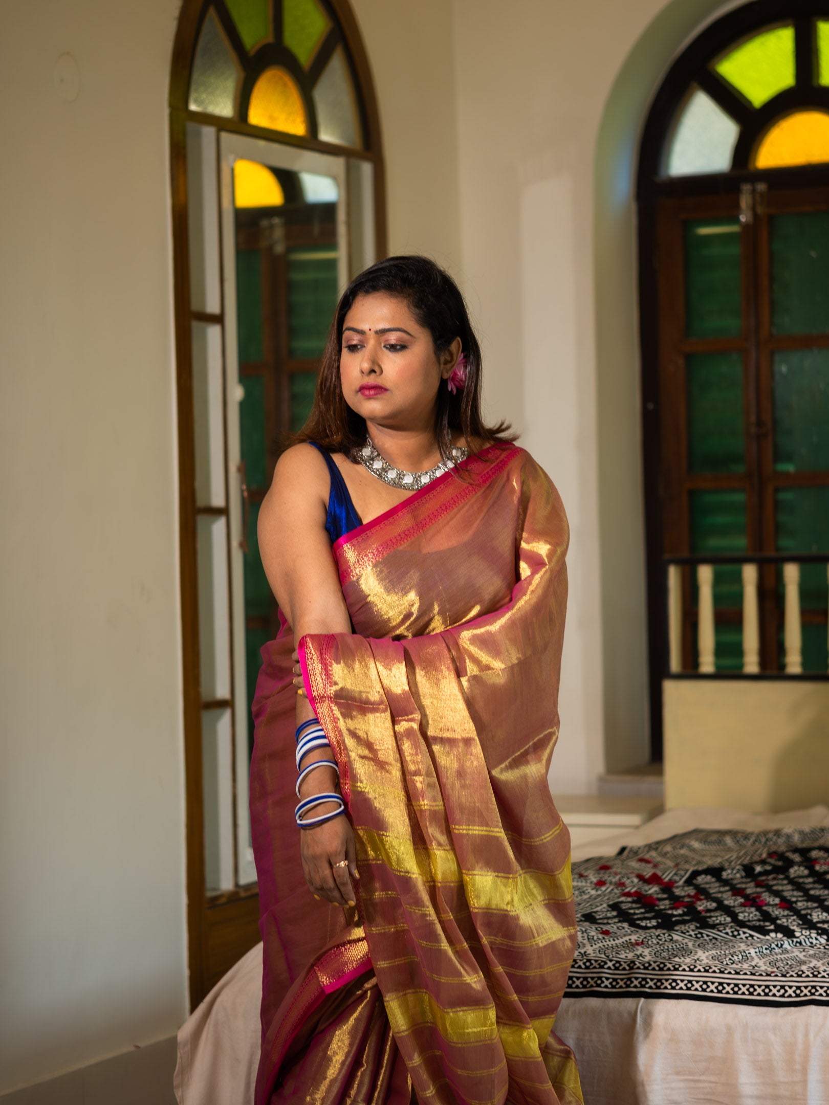 Gold Yellow with Rani Pink Border