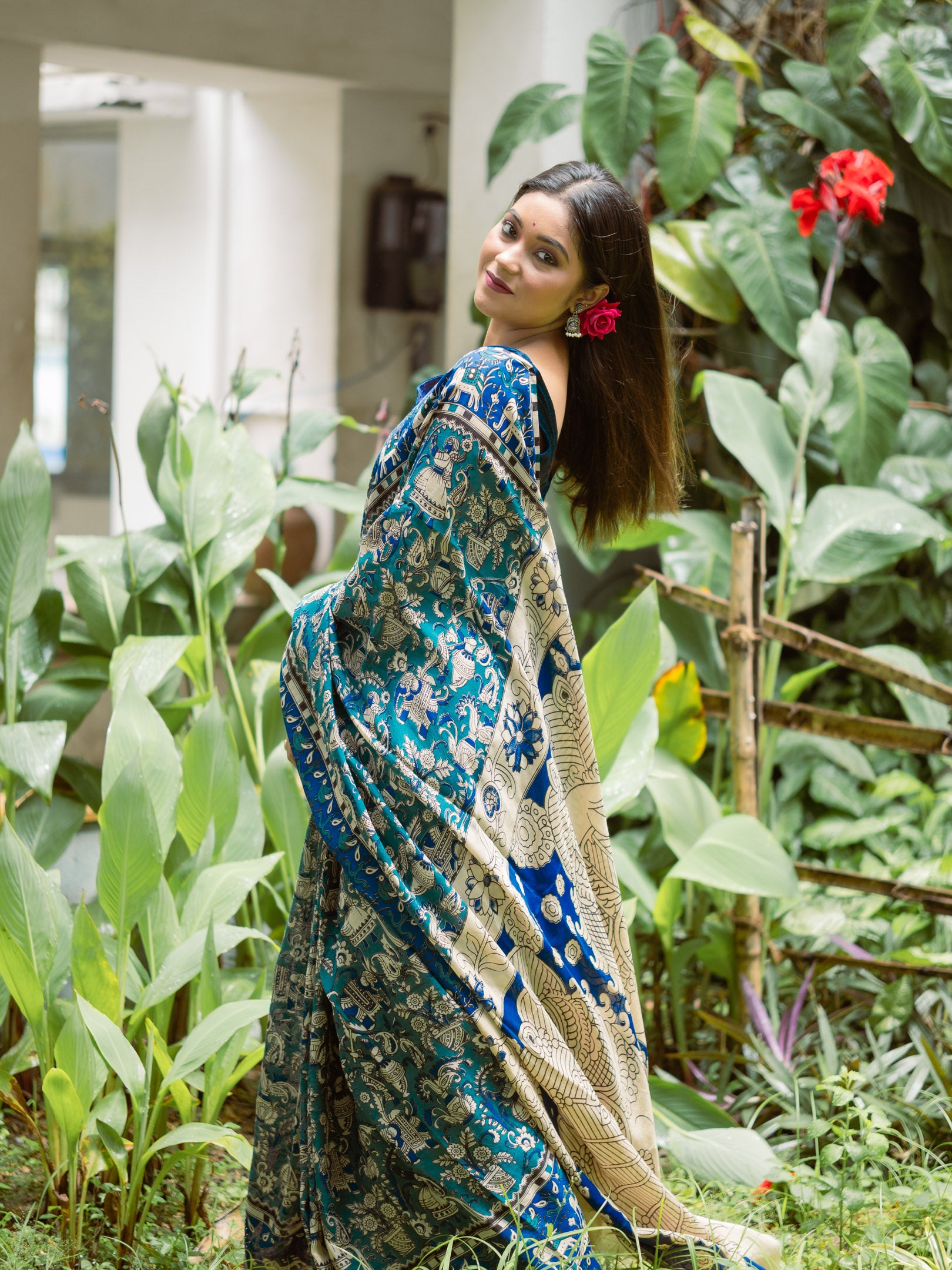Ivory Pallu Vines Kalamkari Silk Saree