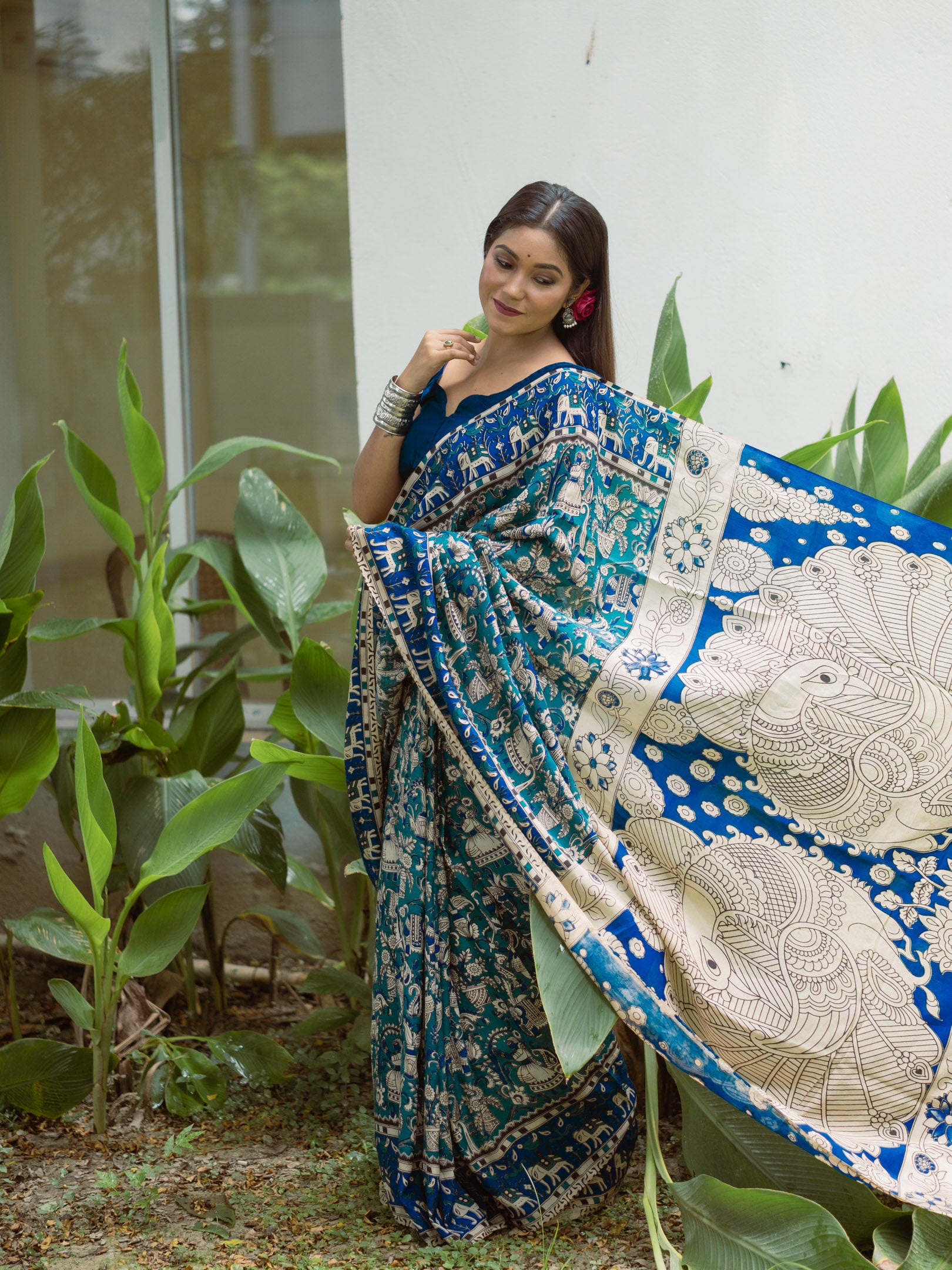 Ivory Pallu Vines Kalamkari Silk Saree