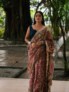 Rosewood Trellis Kalamkari Cotton Saree - Uttariya