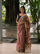 Rosewood Trellis Kalamkari Cotton Saree - Uttariya