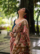 Rosewood Trellis Kalamkari Cotton Saree - Uttariya