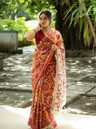 Kalamkari Silk Saree — Rust & Ivory - Uttariya