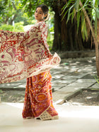 Kalamkari Silk Saree — Rust & Ivory - Uttariya