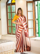 Rust & Ivory Striped Handloom Saree