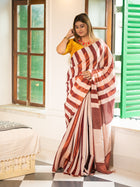 Rust & Ivory Striped Handloom Saree