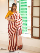 Rust & Ivory Striped Handloom Saree