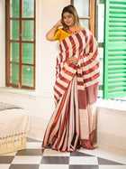 Rust & Ivory Striped Handloom Saree