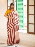 Rust & Ivory Striped Handloom Saree