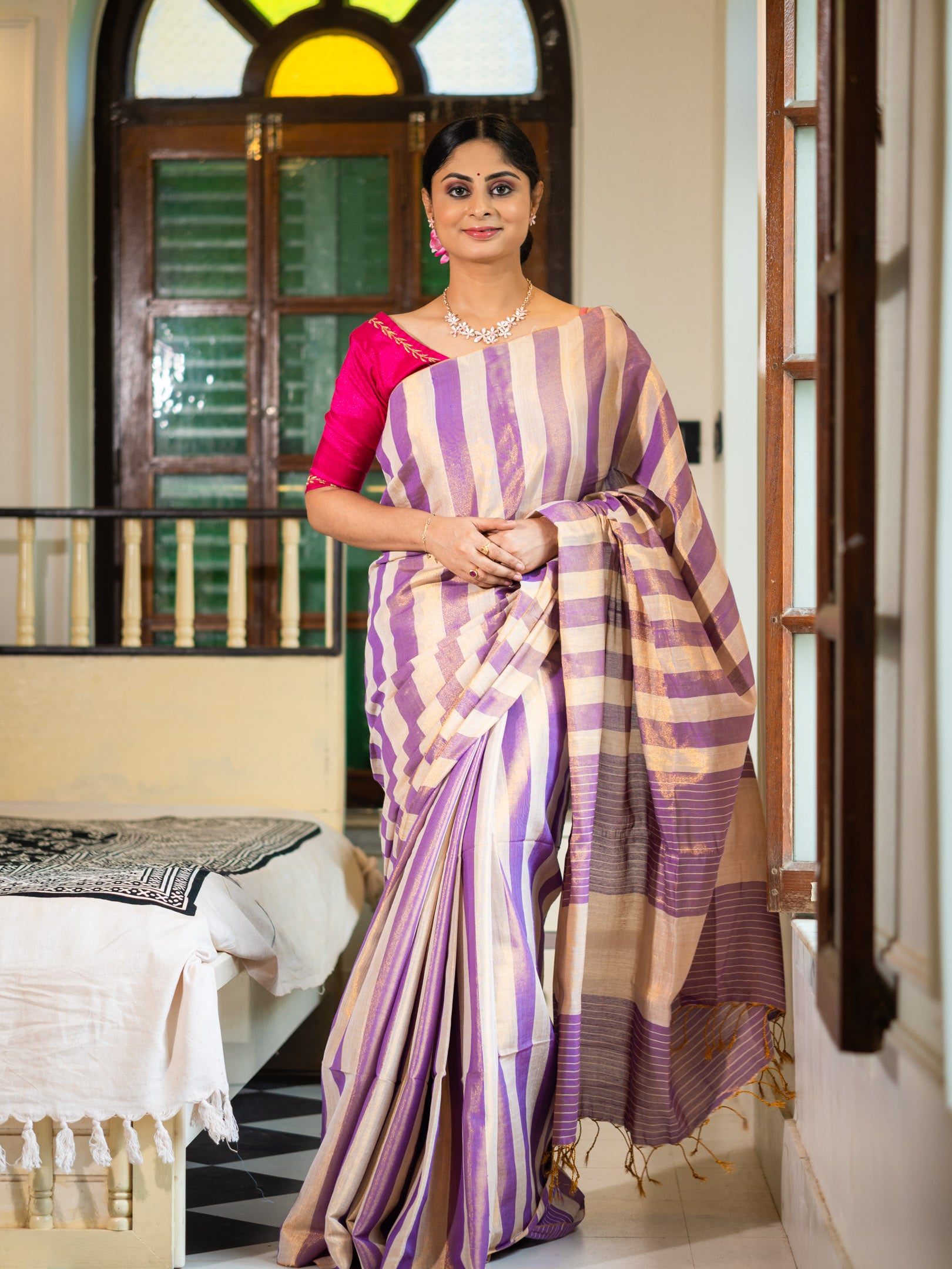 Voilet and gold Glow Silk Saree