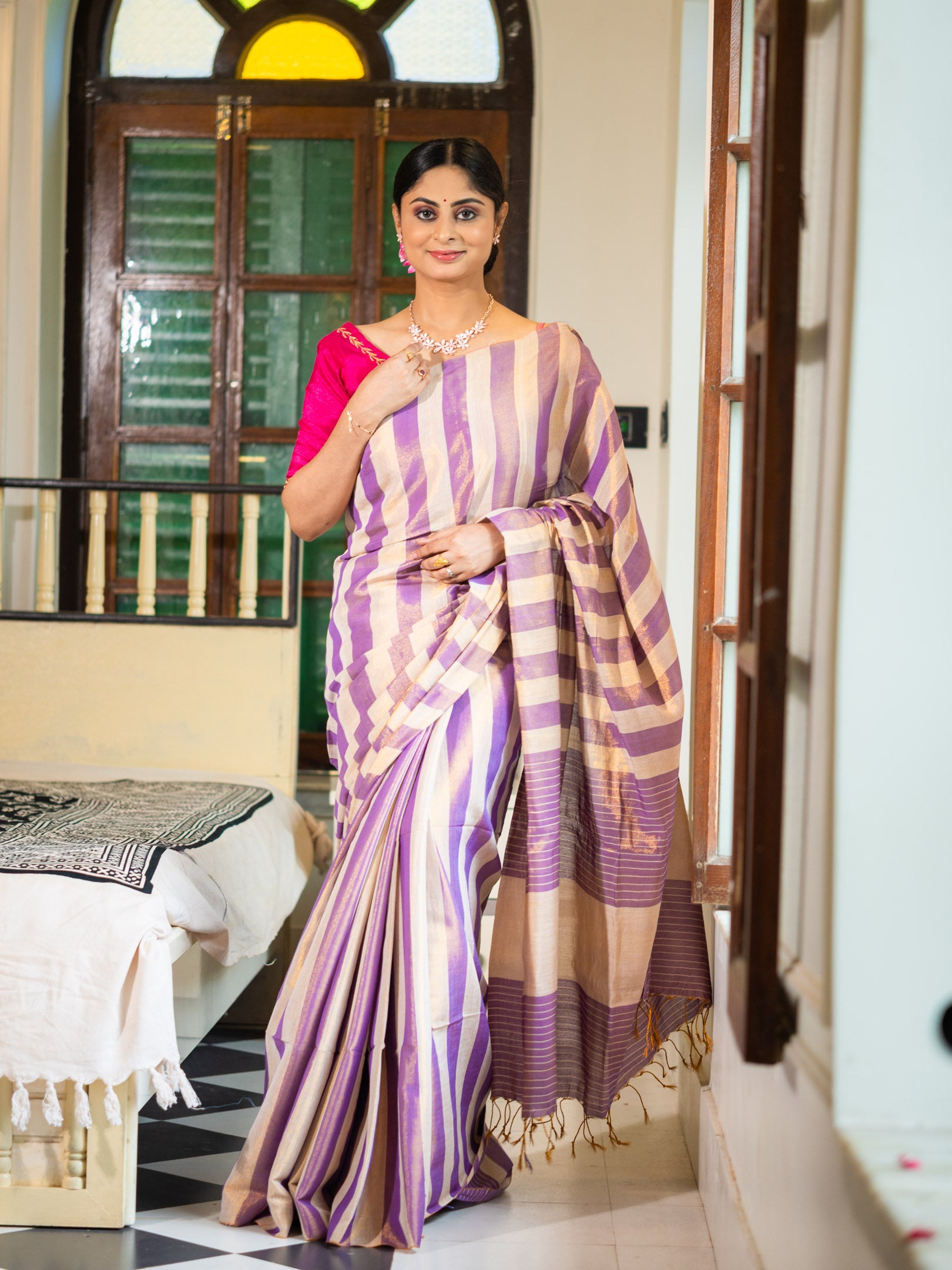 Voilet and gold Glow Silk Saree