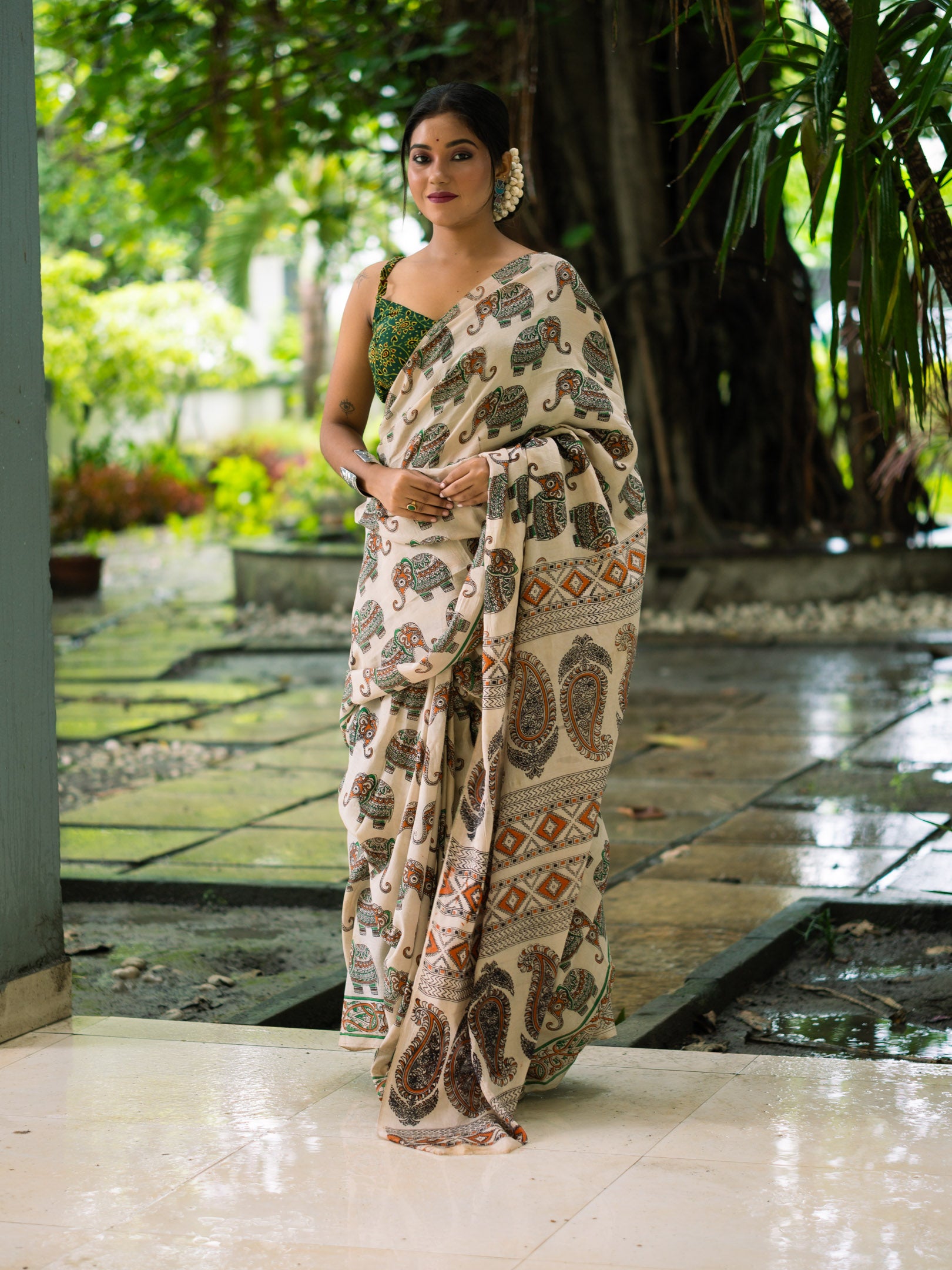 Courtyard Kalamkari Silk Sare