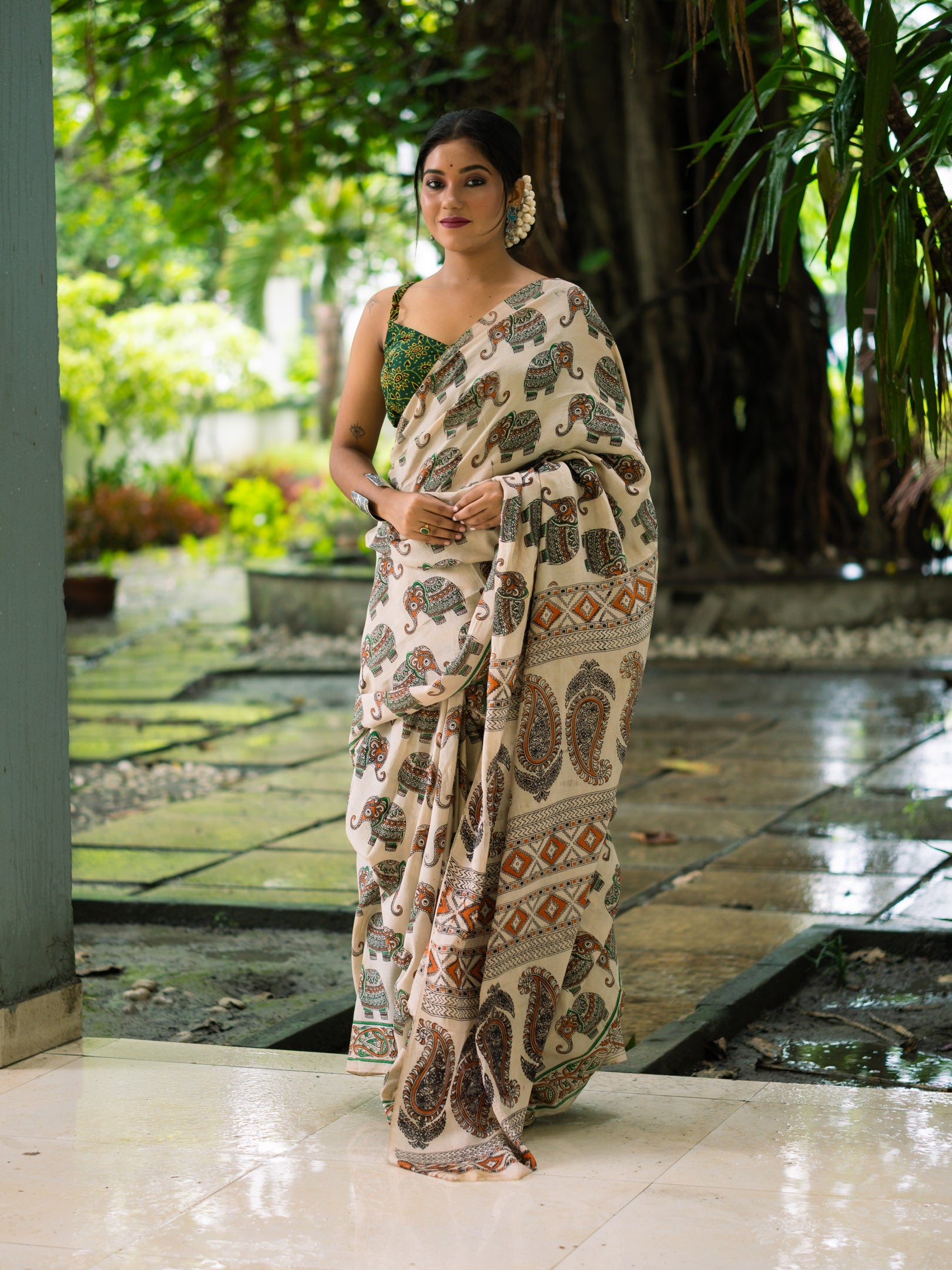 Courtyard Kalamkari Silk Sare
