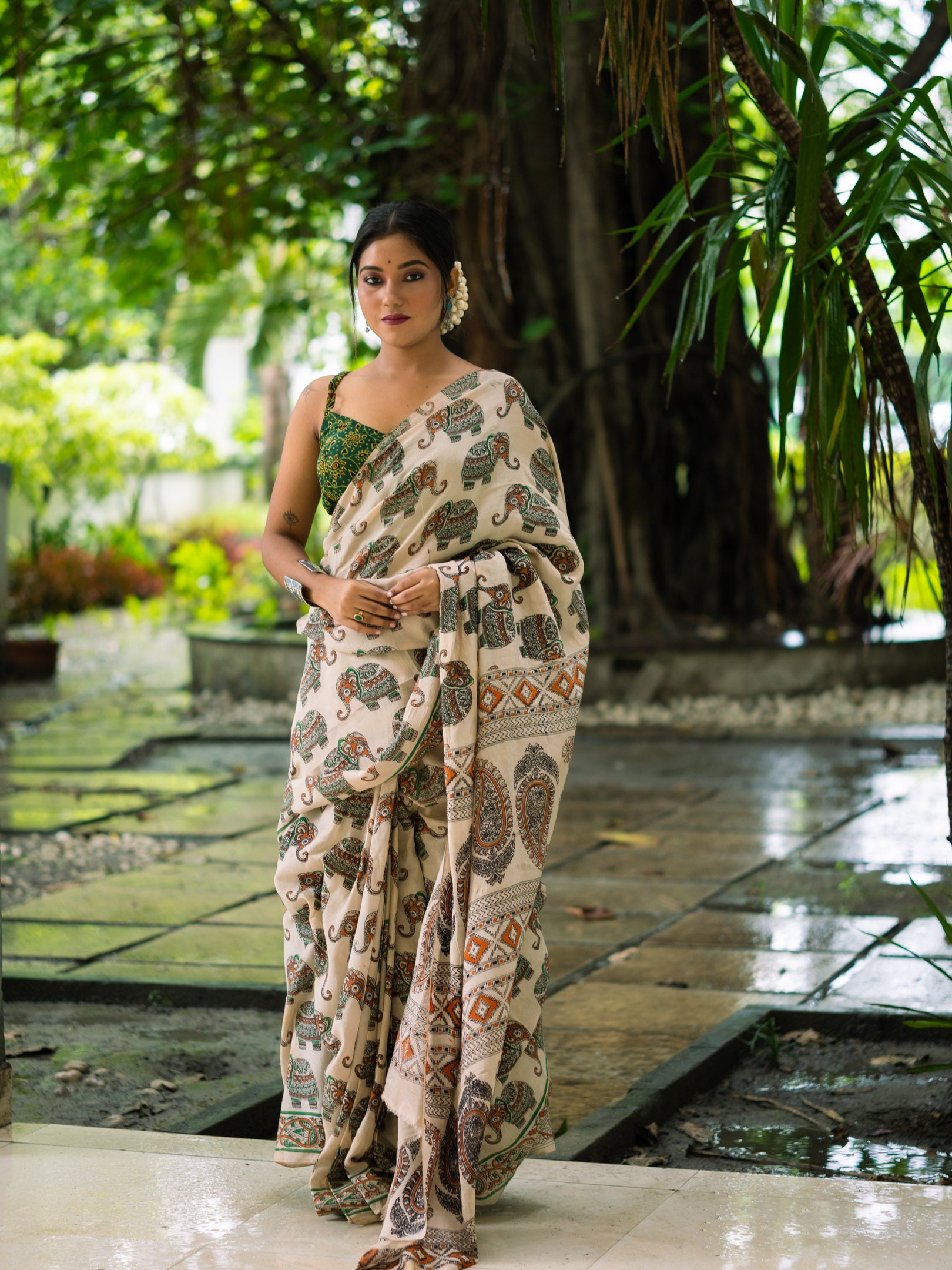 Courtyard Kalamkari Silk Sare