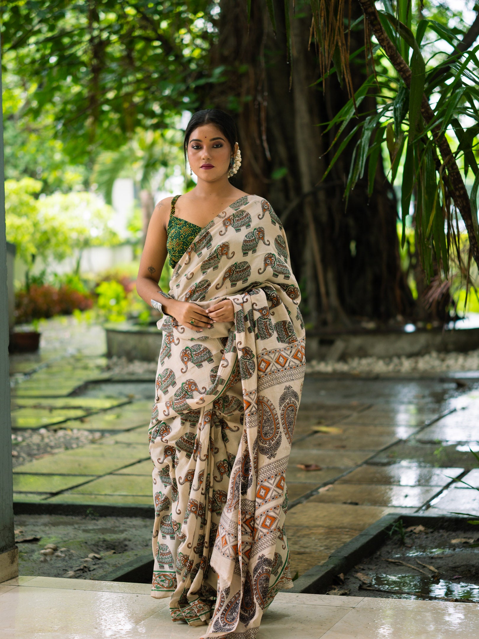 Courtyard Kalamkari Silk Sare