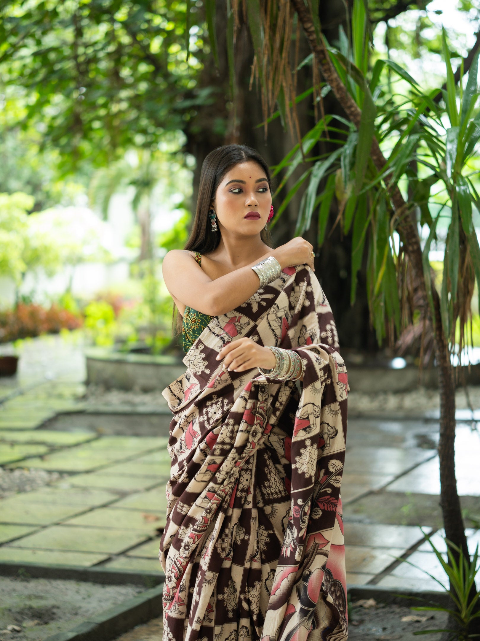 Kalamkari Cotton Saree — Cocoa Rose