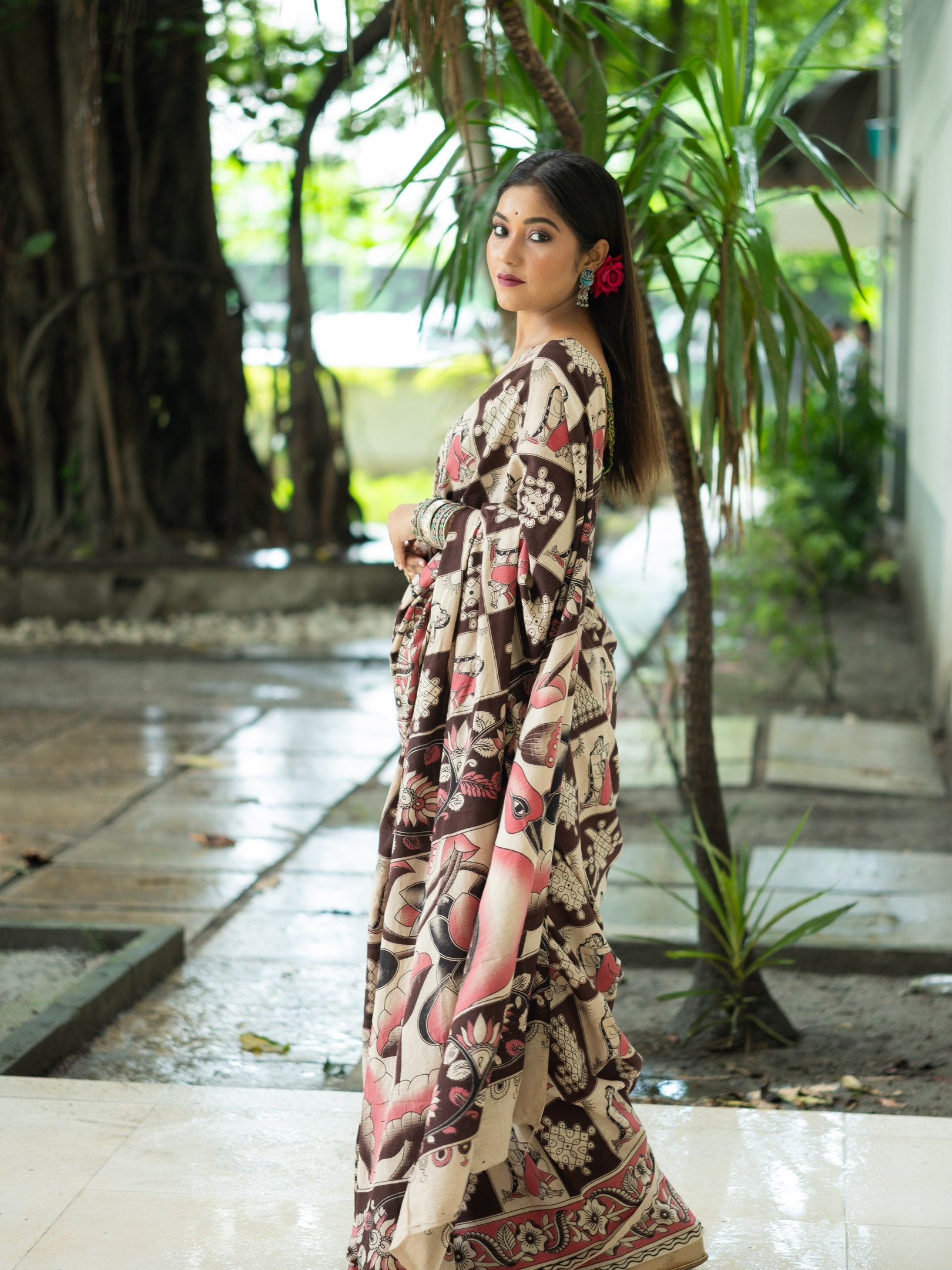Kalamkari Cotton Saree — Cocoa Rose