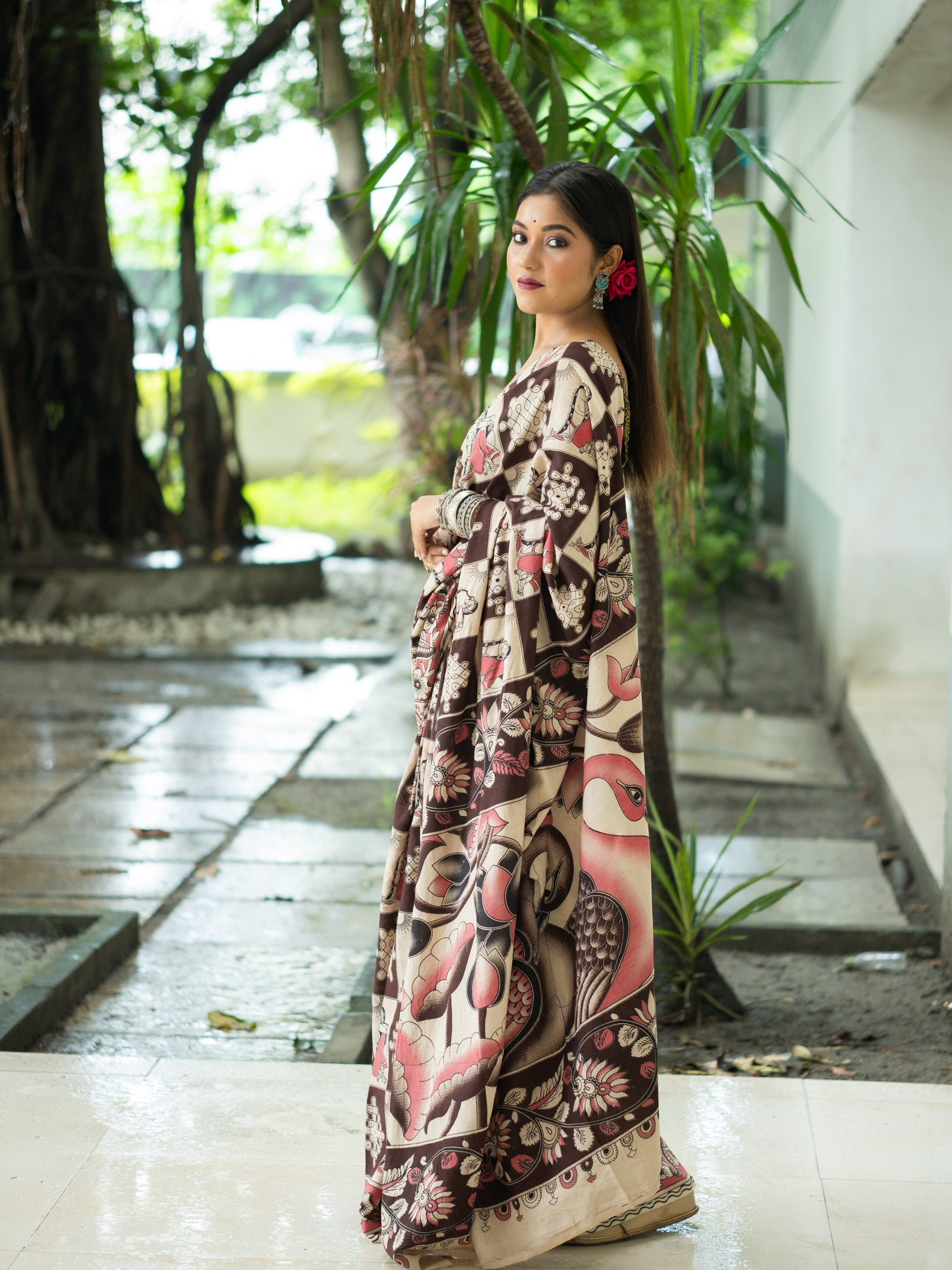 Kalamkari Cotton Saree — Cocoa Rose