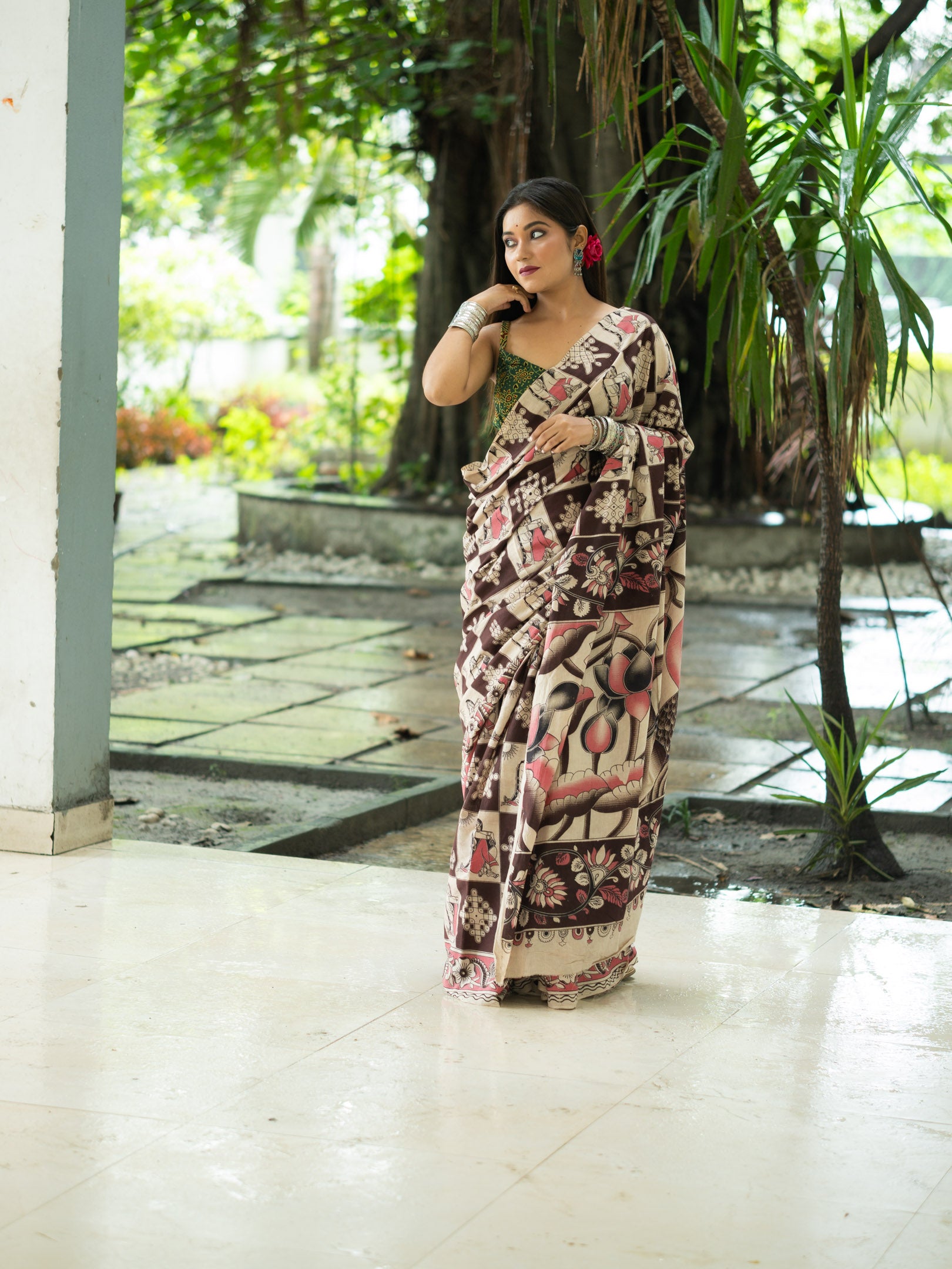 Kalamkari Cotton Saree — Cocoa Rose