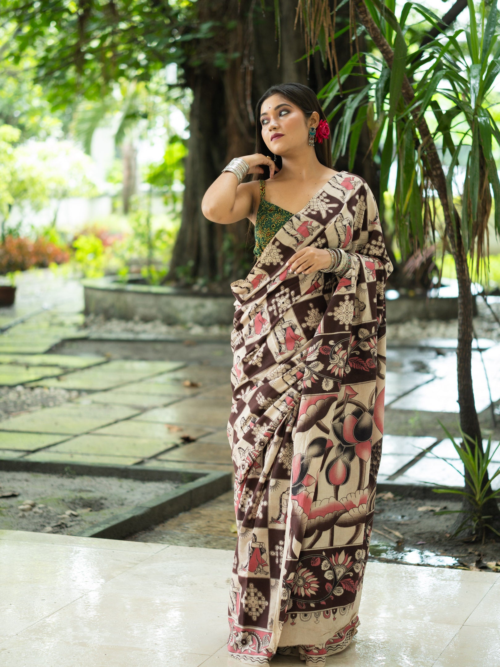 Kalamkari Cotton Saree — Cocoa Rose