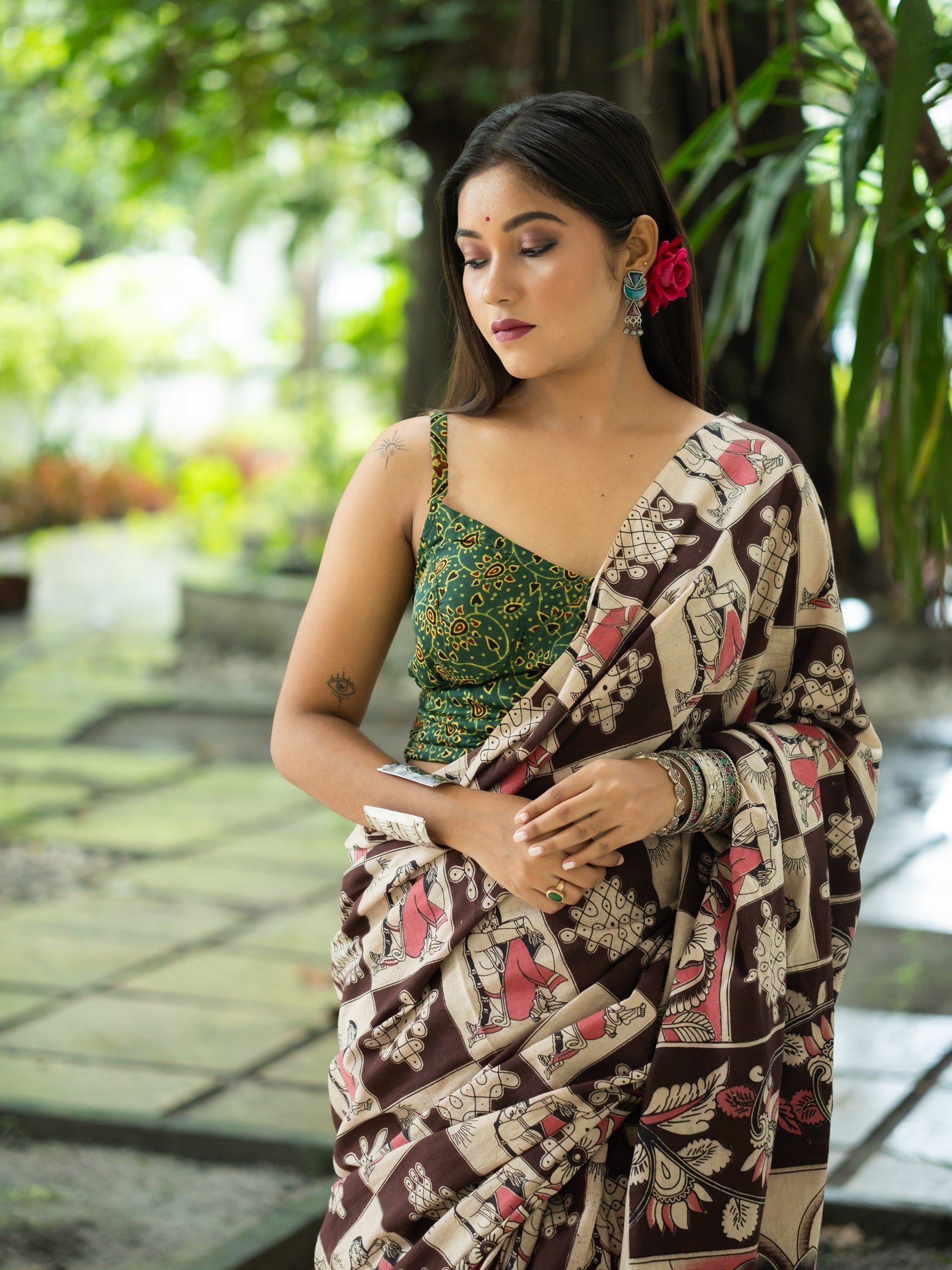 Kalamkari Cotton Saree — Cocoa Rose