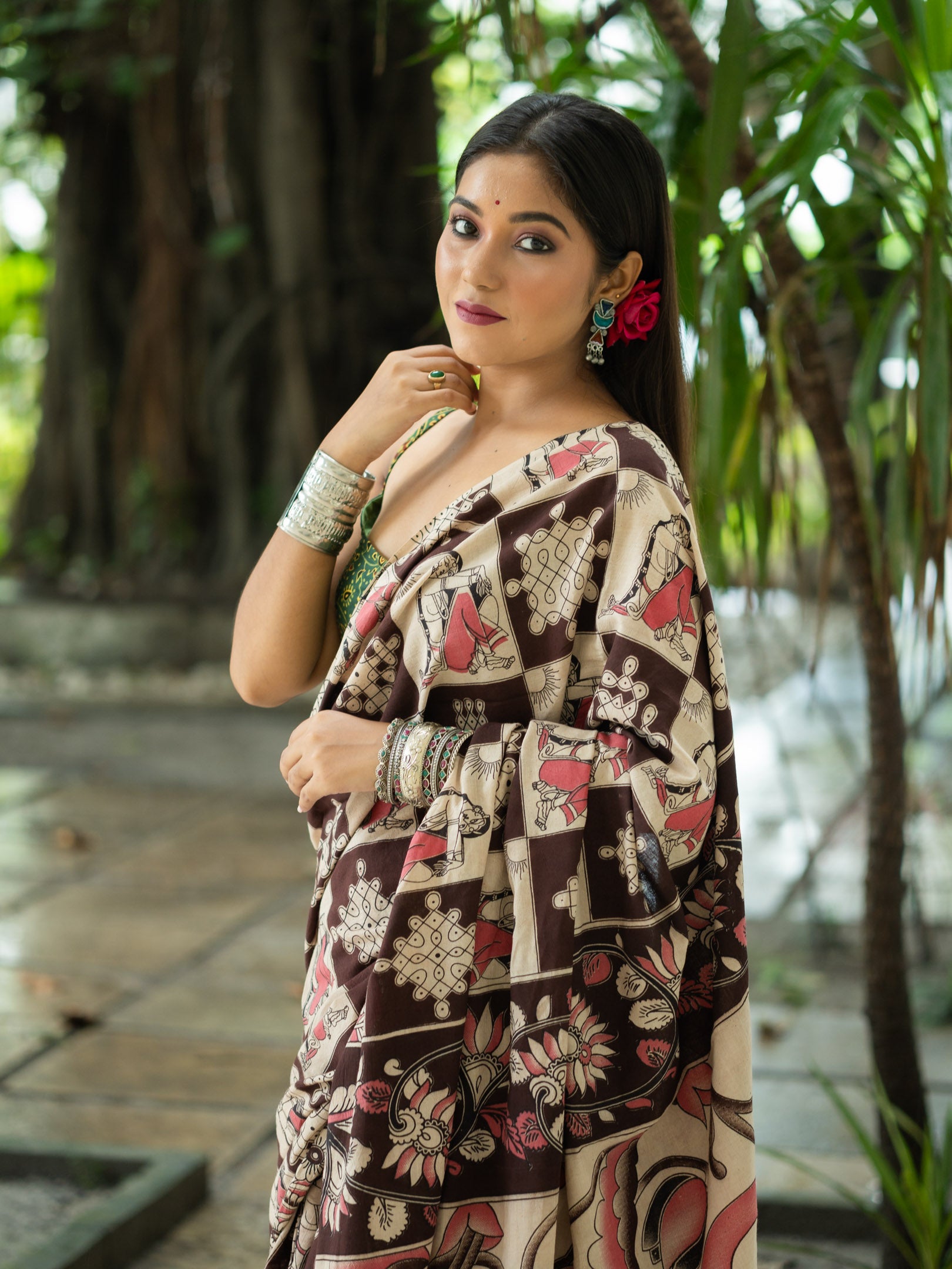 Kalamkari Cotton Saree — Cocoa Rose
