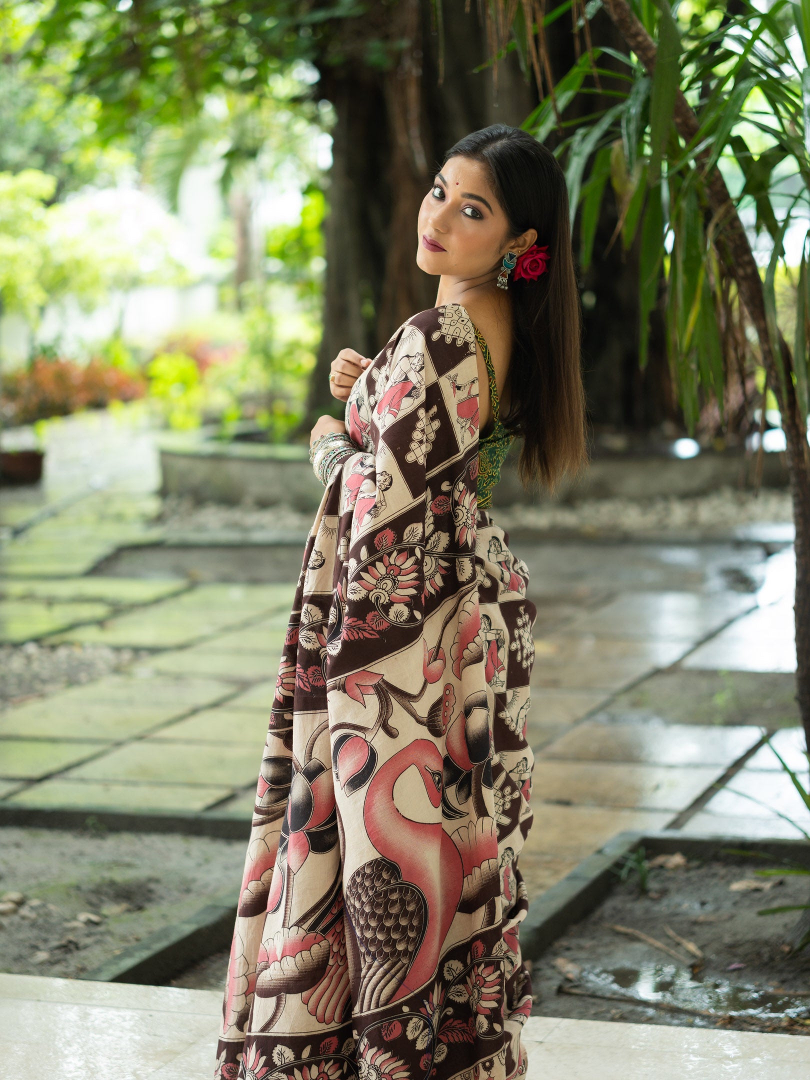 Kalamkari Cotton Saree — Cocoa Rose