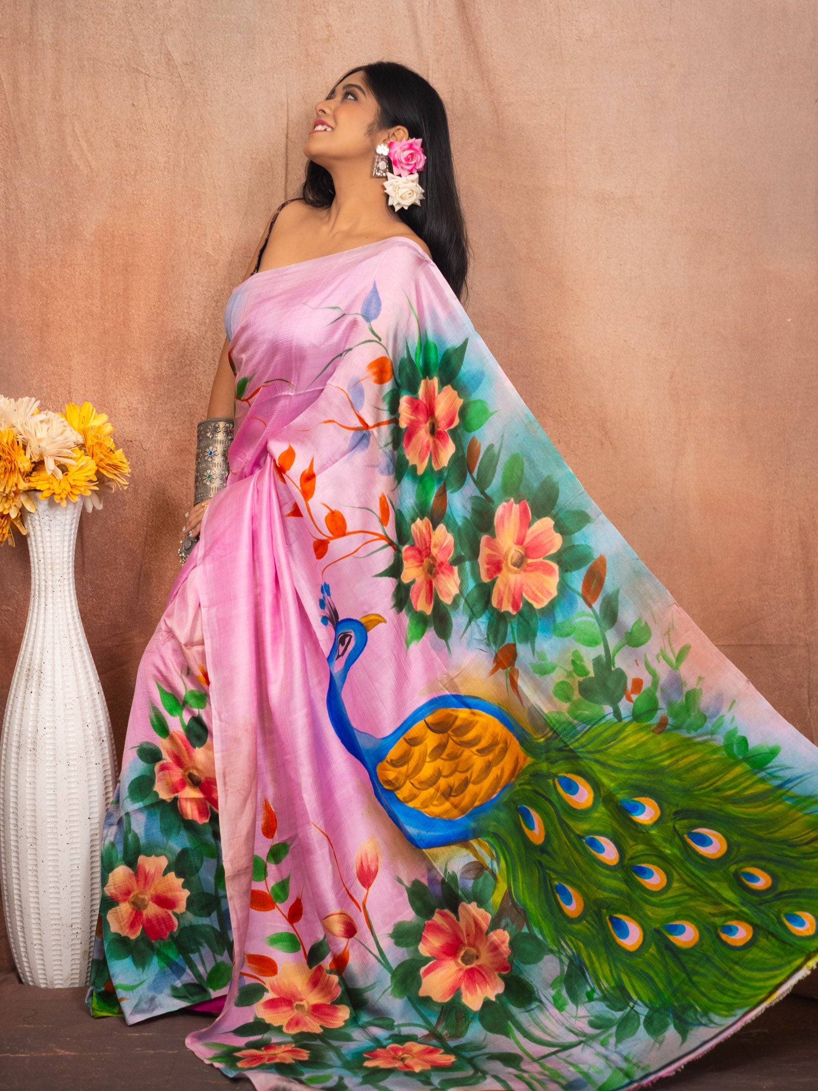 Morni Pure hand painted Saree