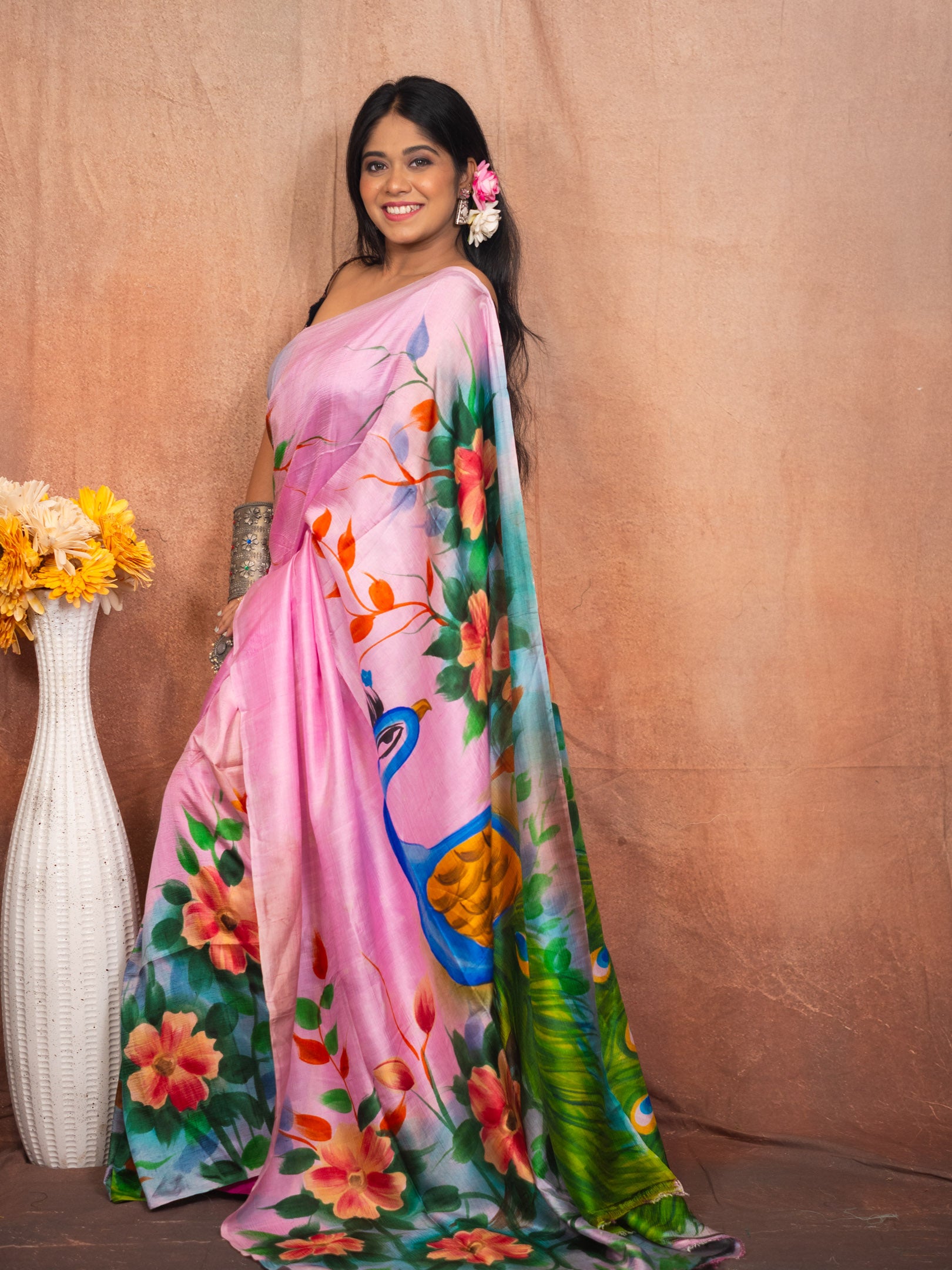 Morni Pure hand painted Saree