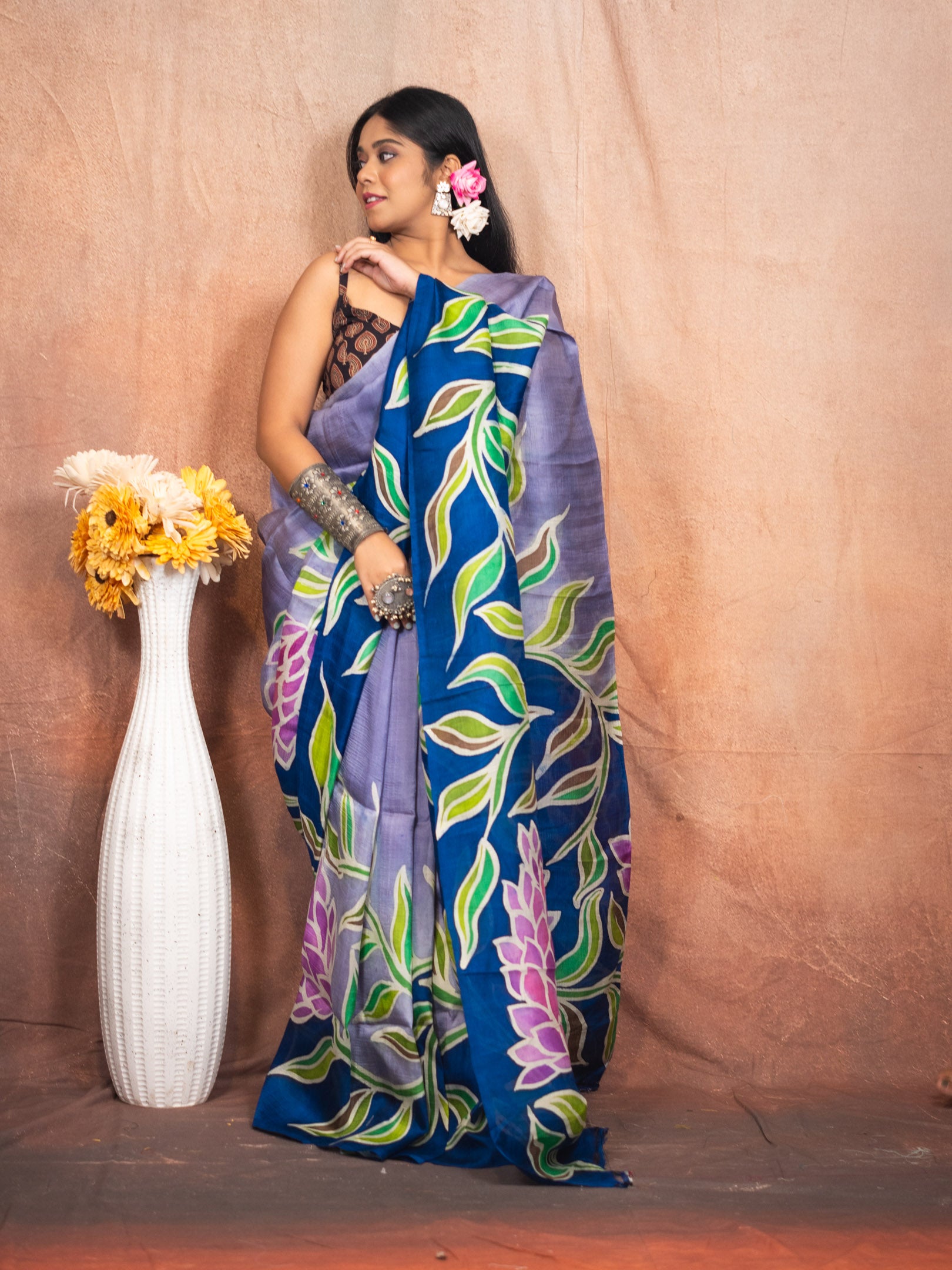Grape Pure hand painted silk Saree