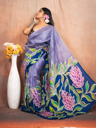 Grape Pure hand painted silk Saree