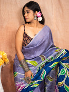Grape Pure hand painted silk Saree