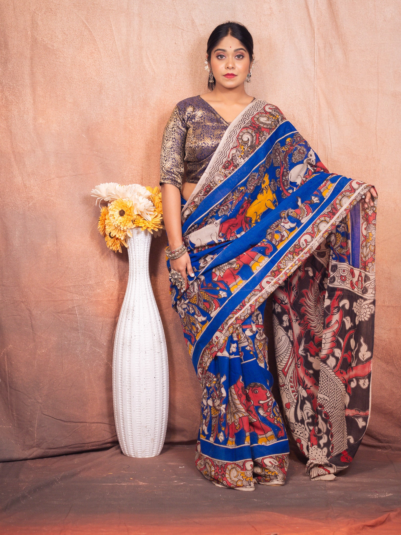 Aviary Kalamkari Cotton Saree