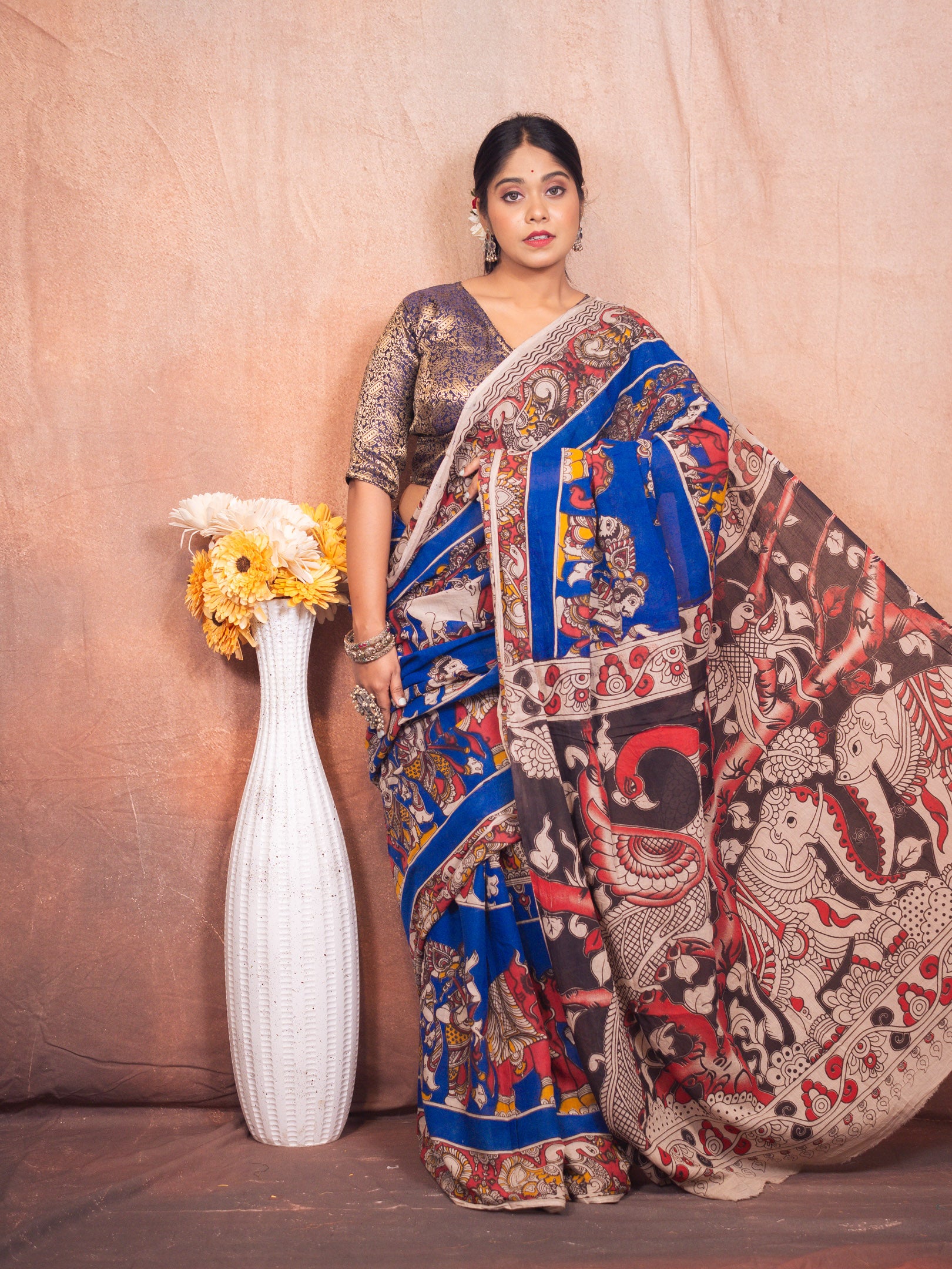Aviary Kalamkari Cotton Saree