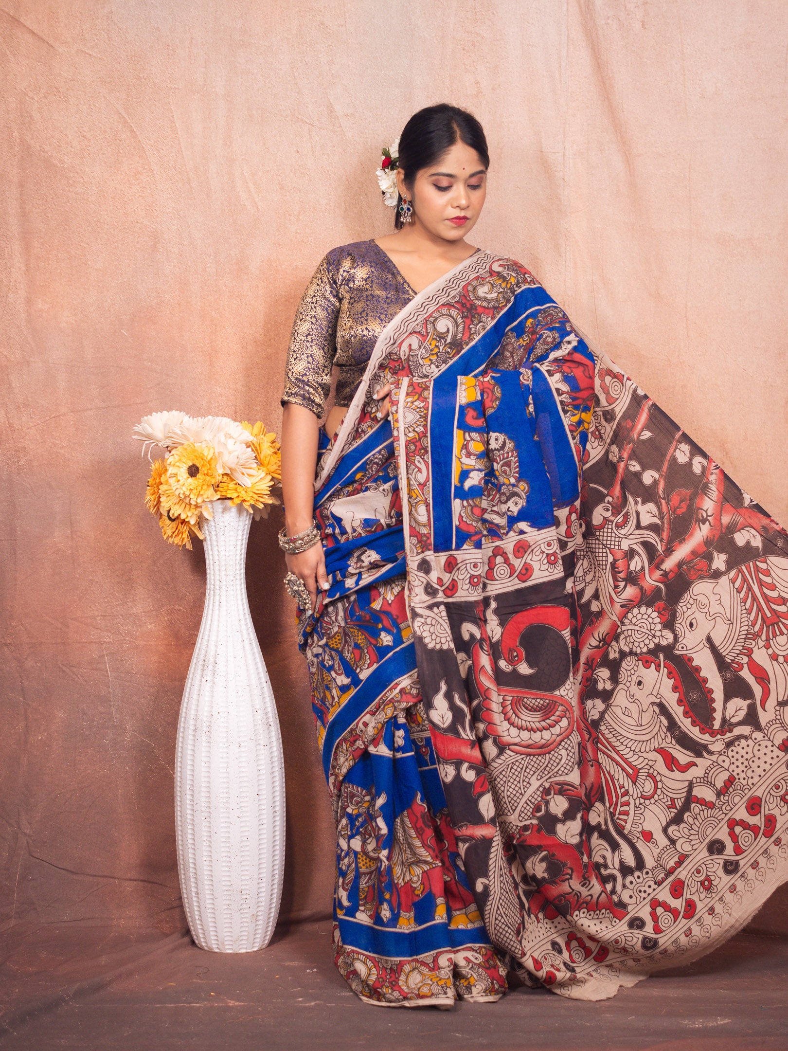 Aviary Kalamkari Cotton Saree