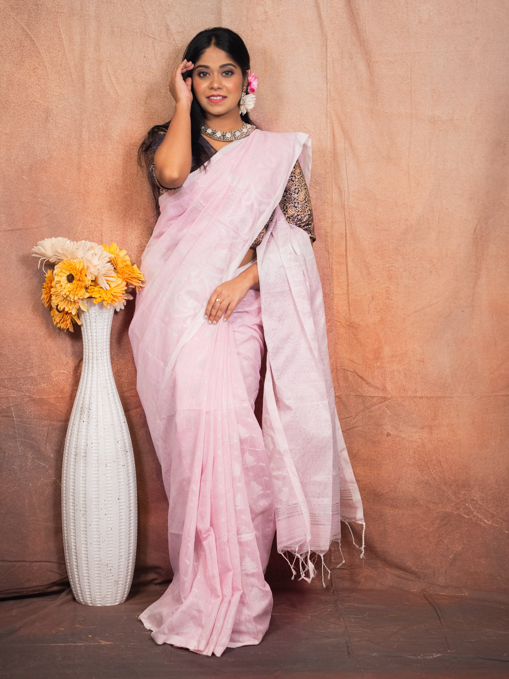 Powder Handloom Silk Saree
