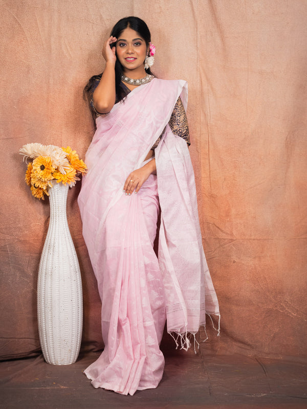 Powder Handloom Silk Saree
