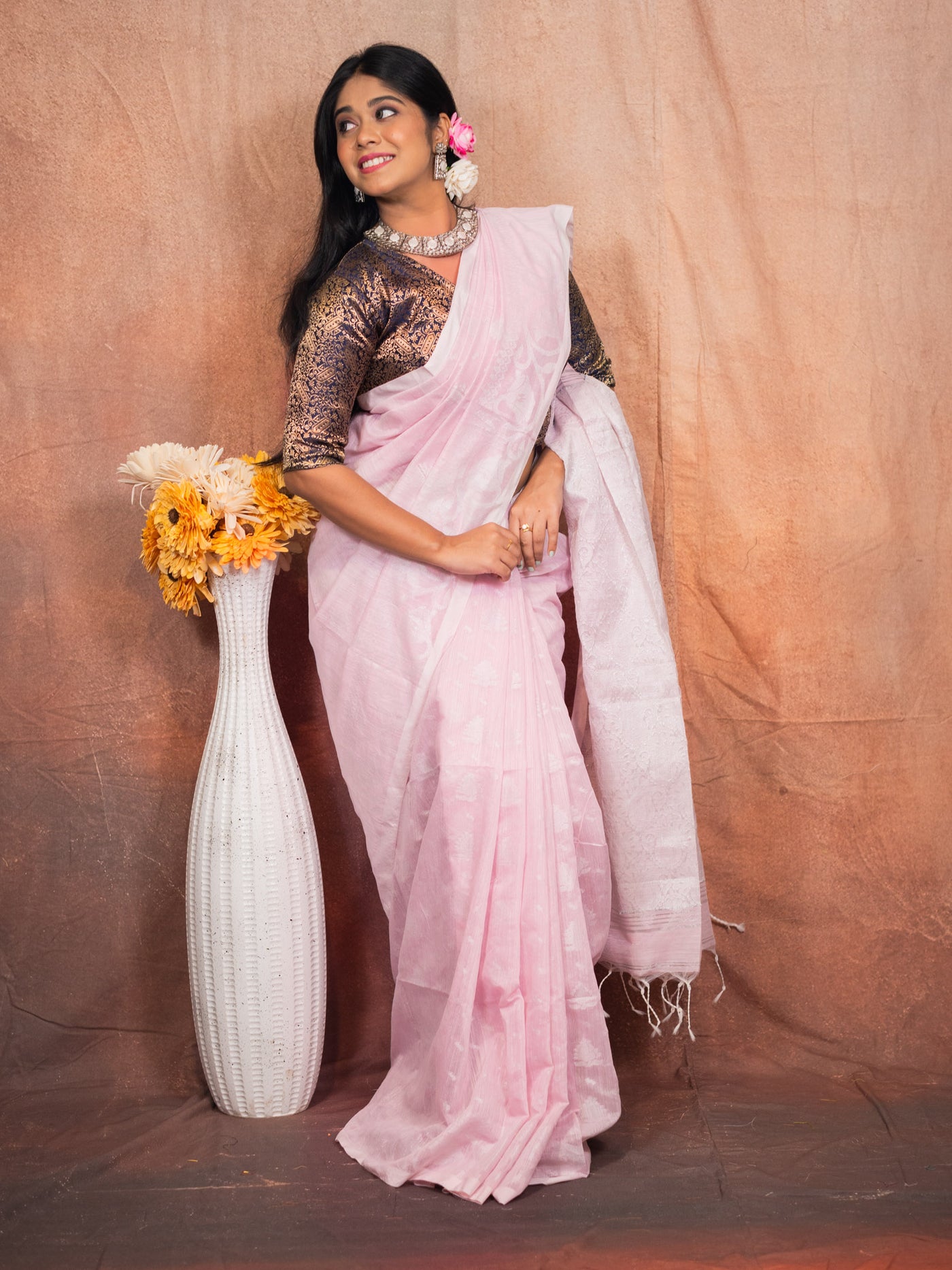 Powder Handloom Silk Saree