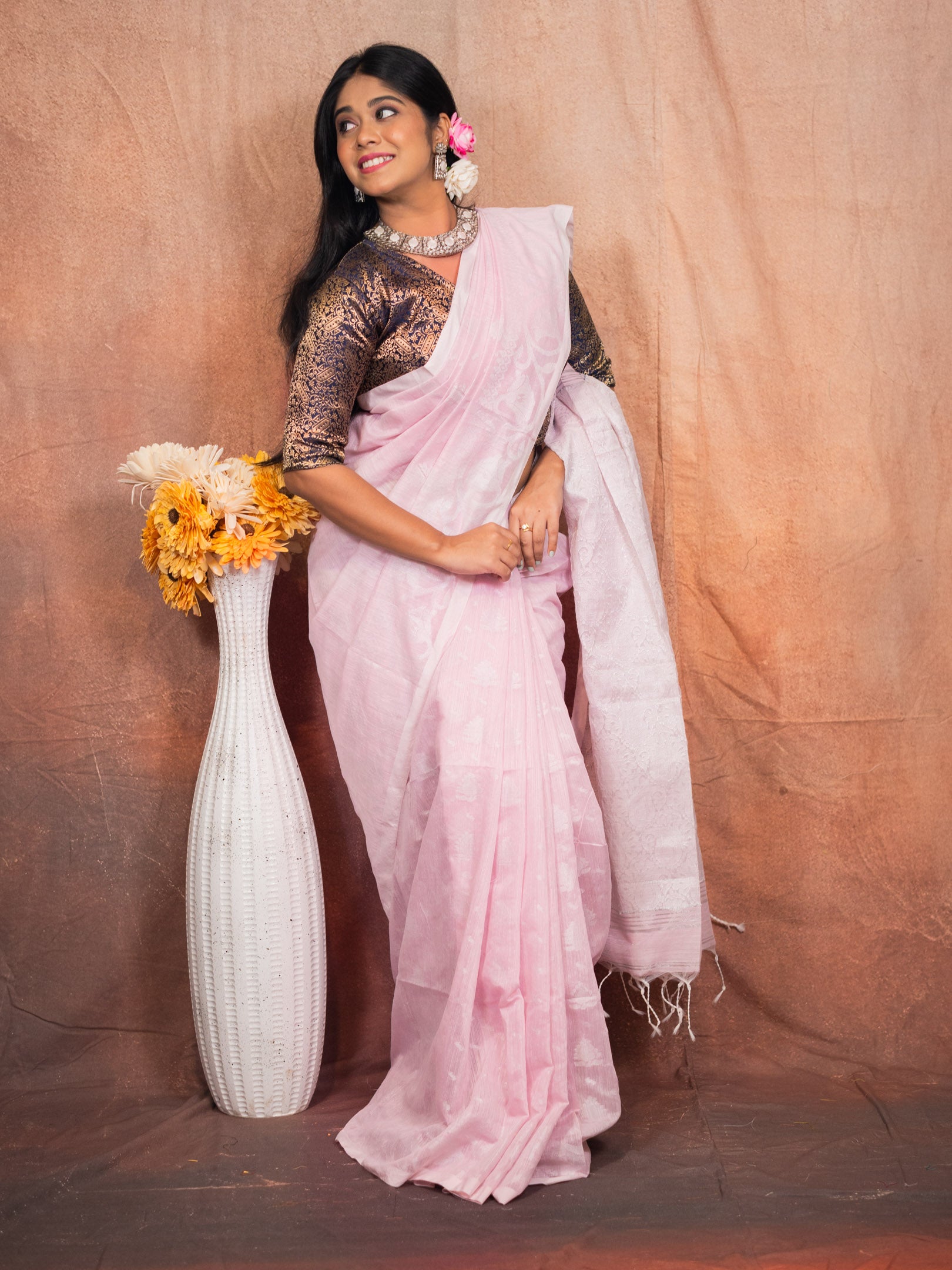 Powder Handloom Silk Saree