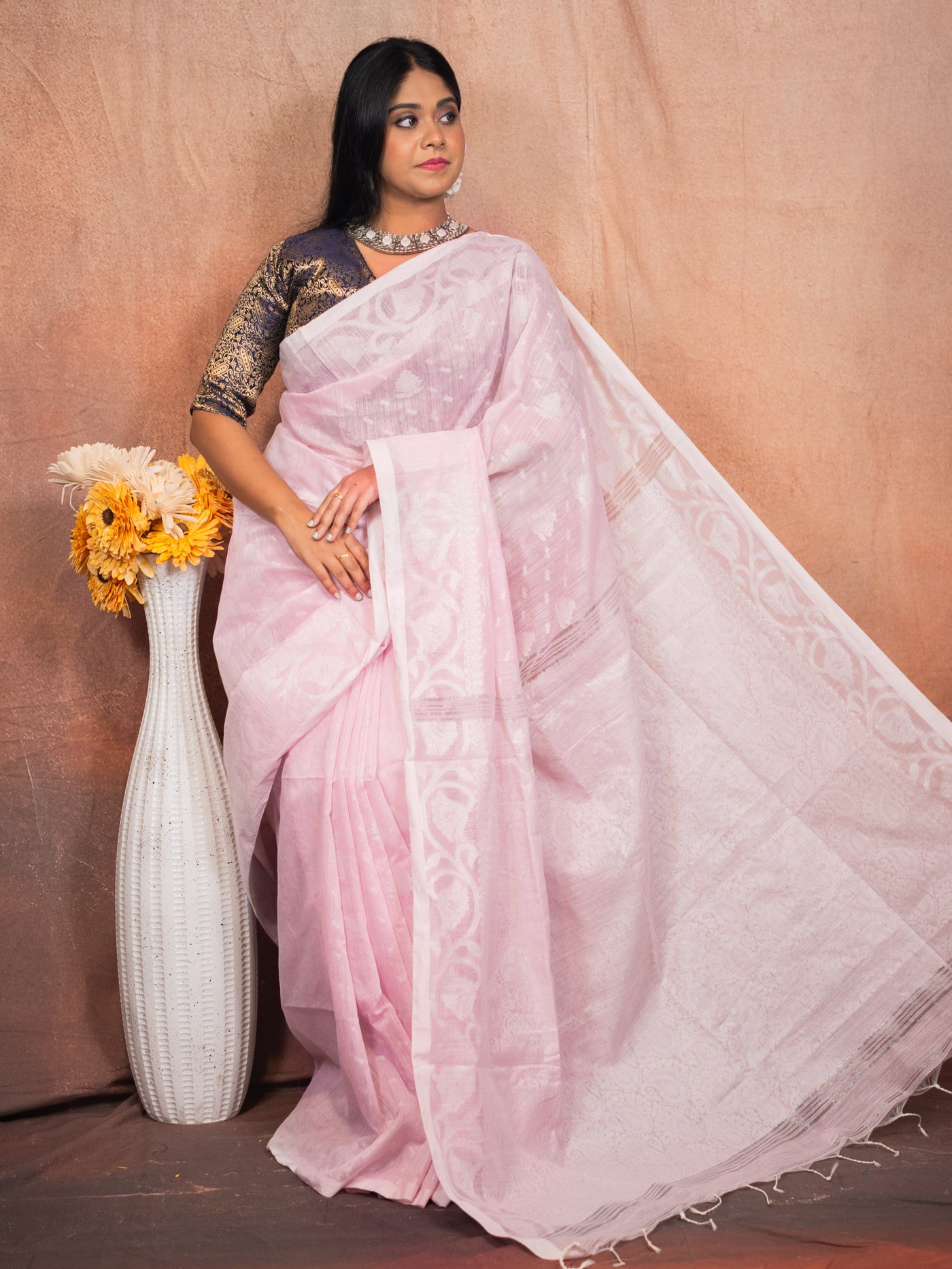 Powder Handloom Silk Saree
