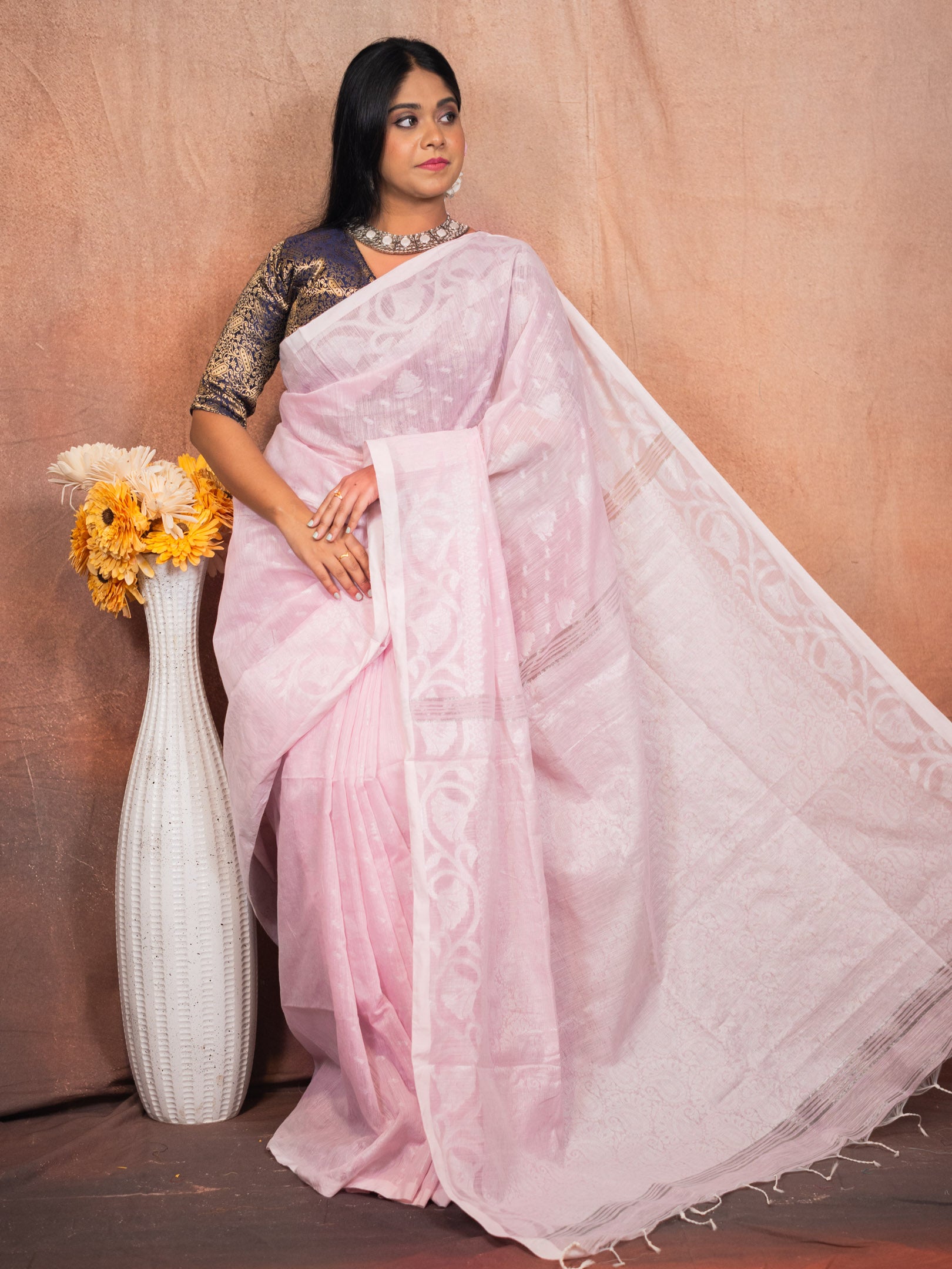 Powder Handloom Silk Saree