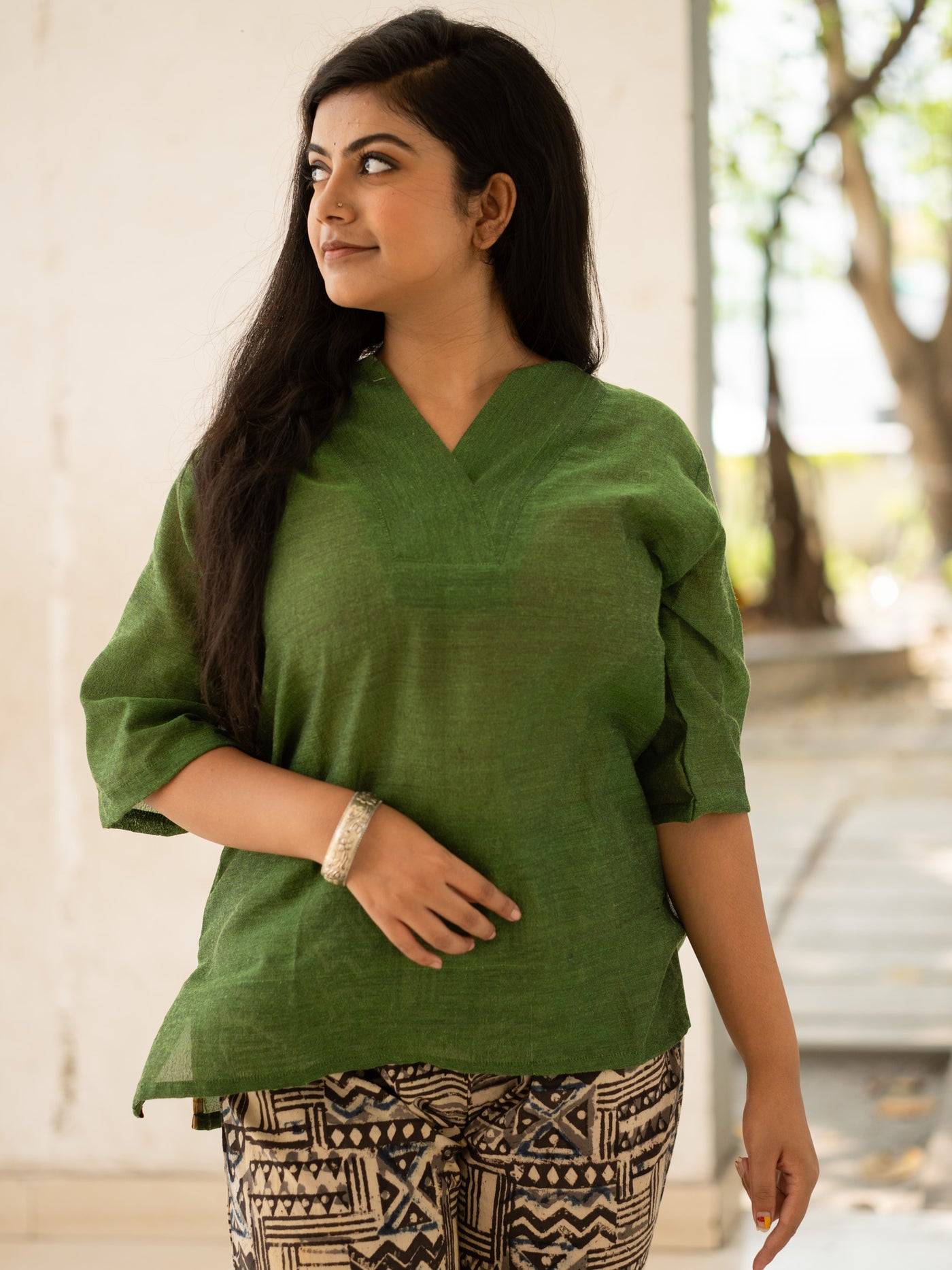 Green Khadi Co- Ord Set