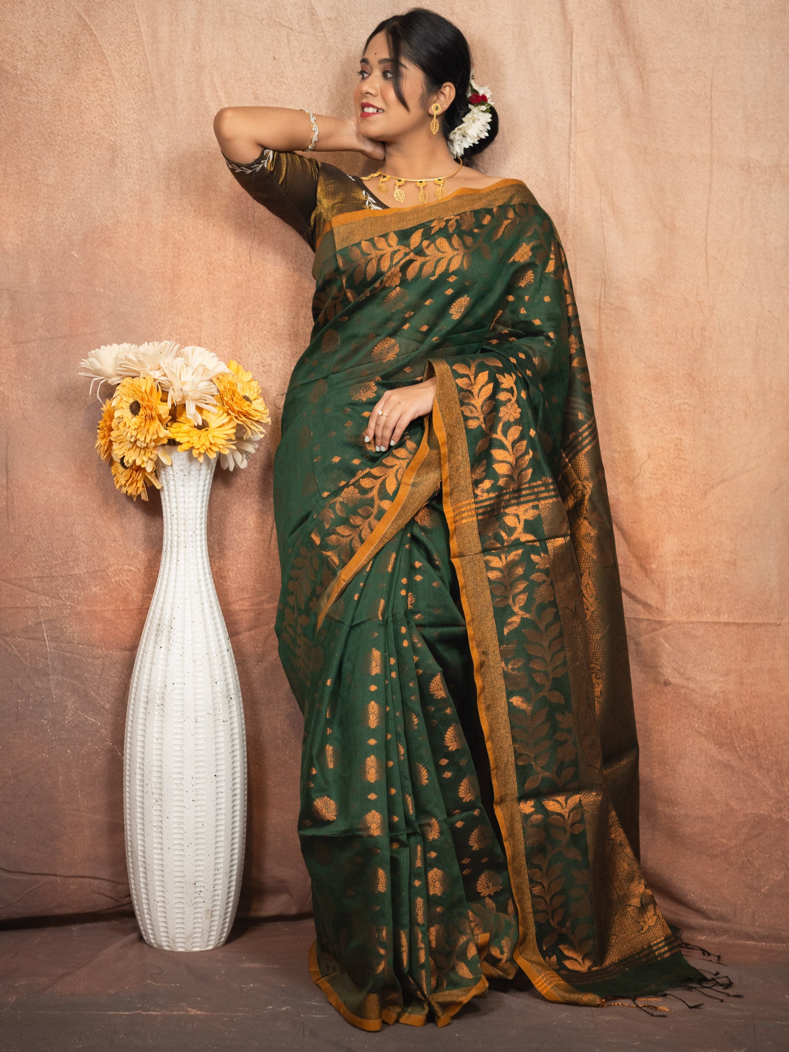 Deep Green Handloom Silk Saree