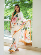 Leafy hand painted silk Saree - Uttariya