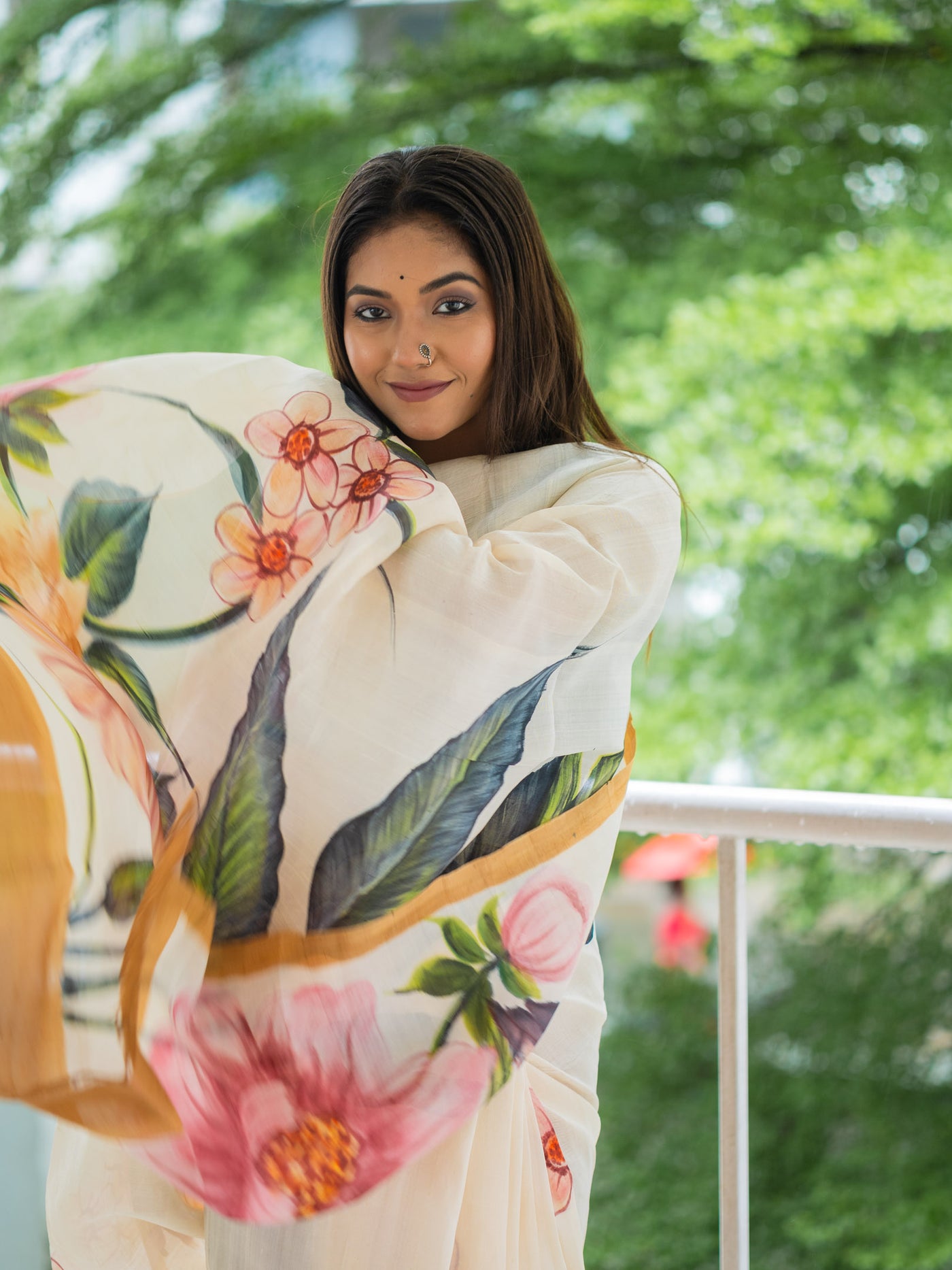 Leafy hand painted silk Saree - Uttariya