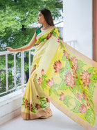 Kheshtra hand painted silk Saree - Uttariya