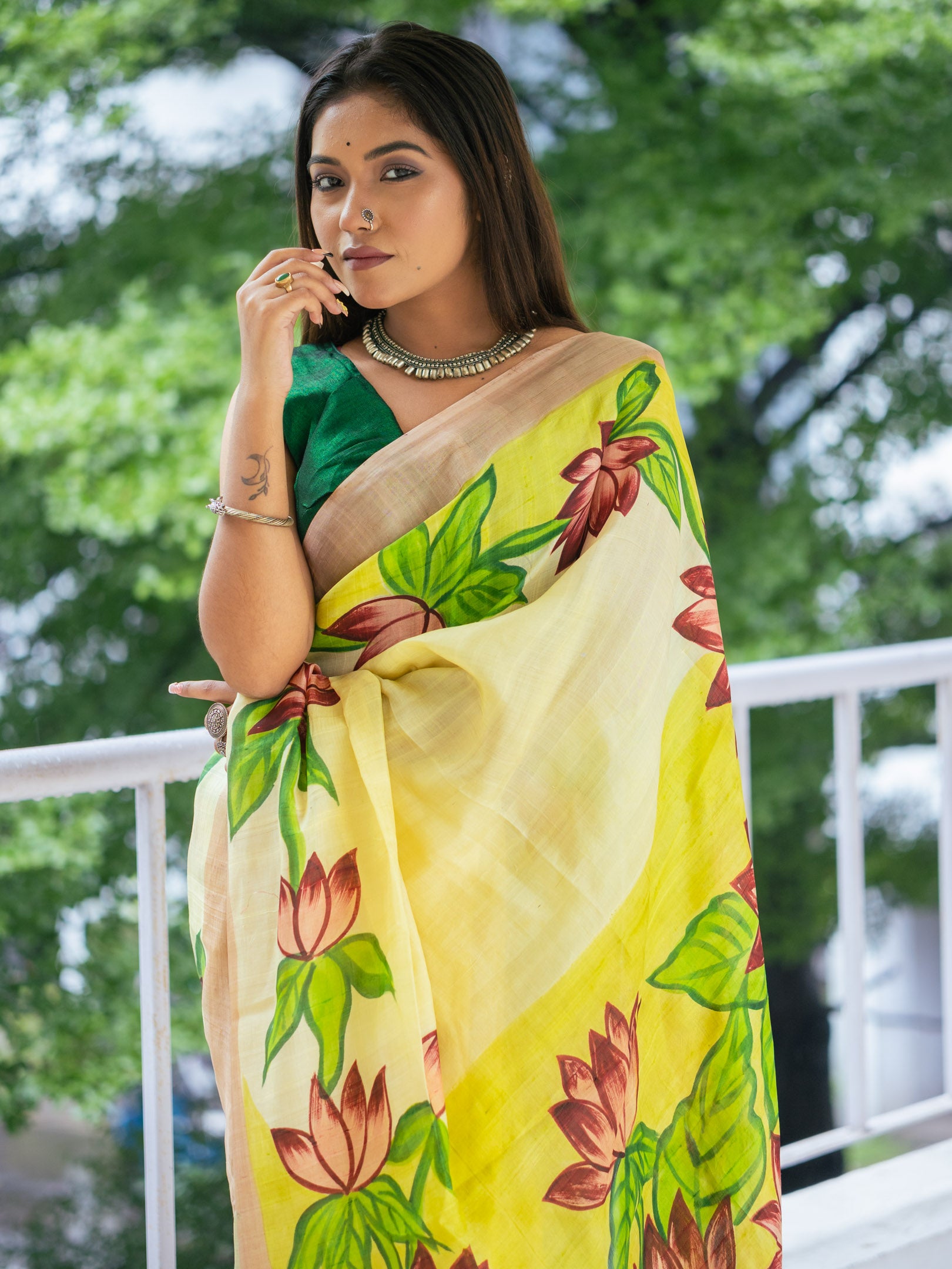 Kheshtra hand painted silk Saree