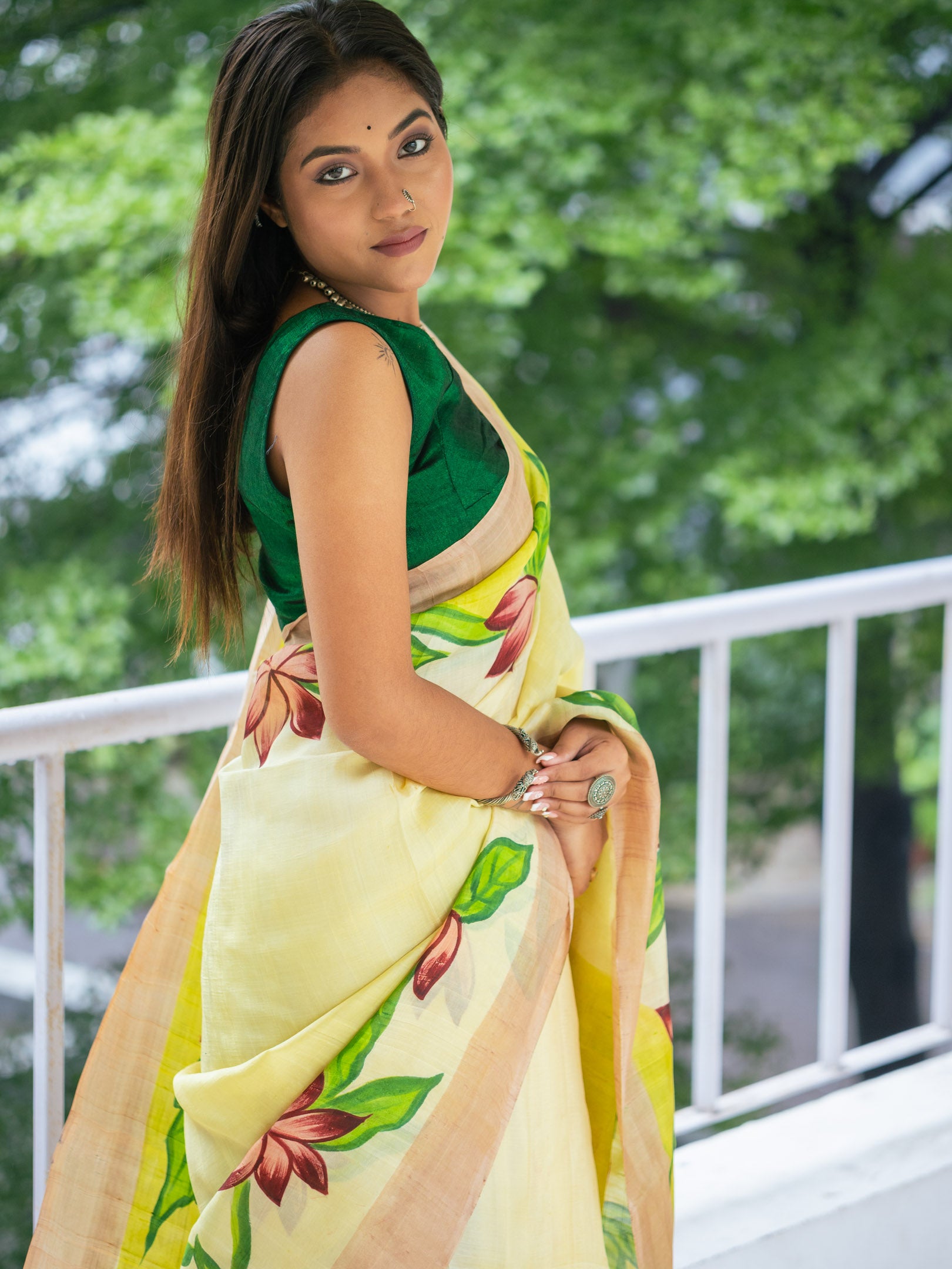 Kheshtra hand painted silk Saree