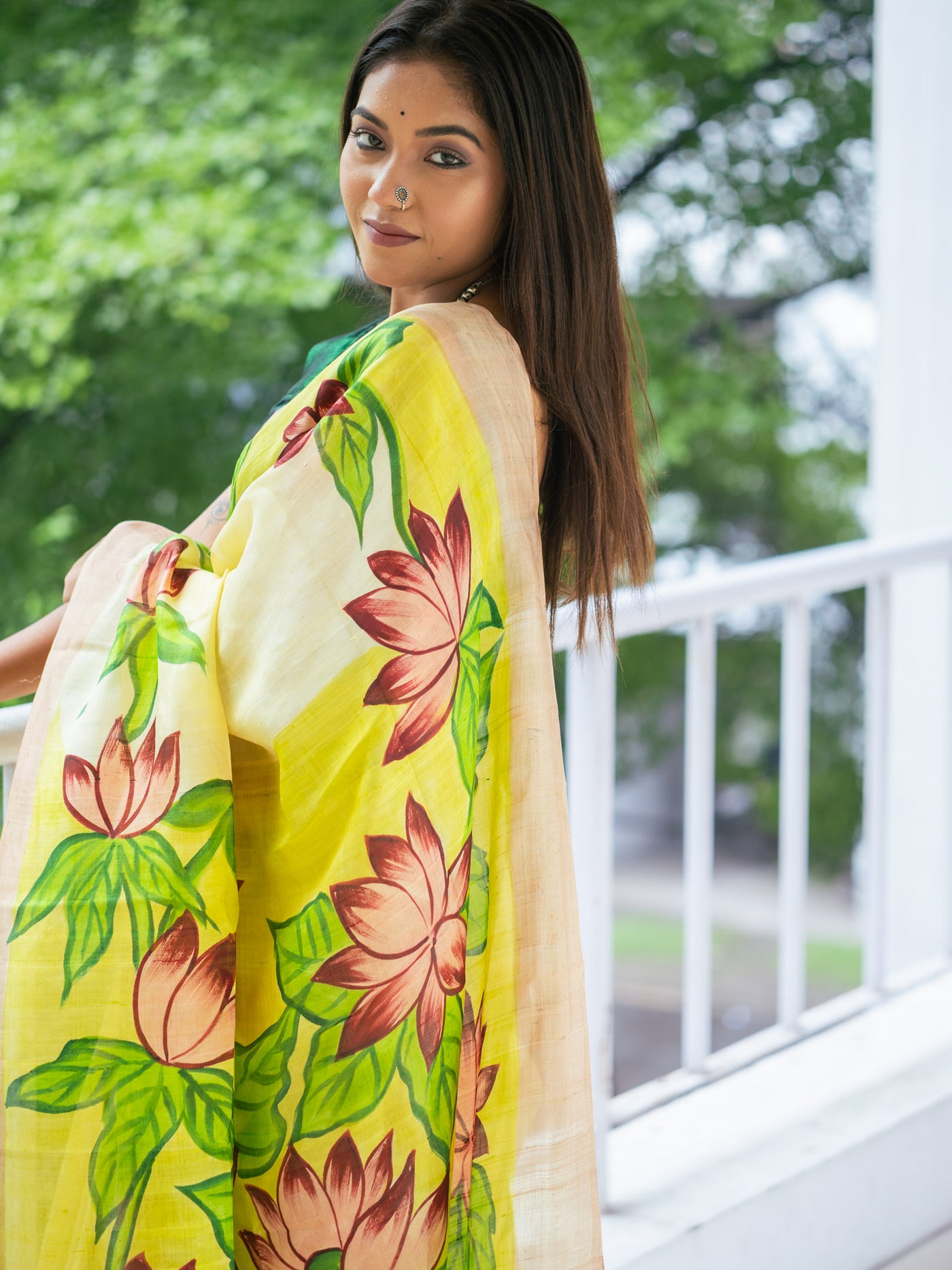Kheshtra hand painted silk Saree - Uttariya