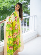 Kheshtra hand painted silk Saree - Uttariya